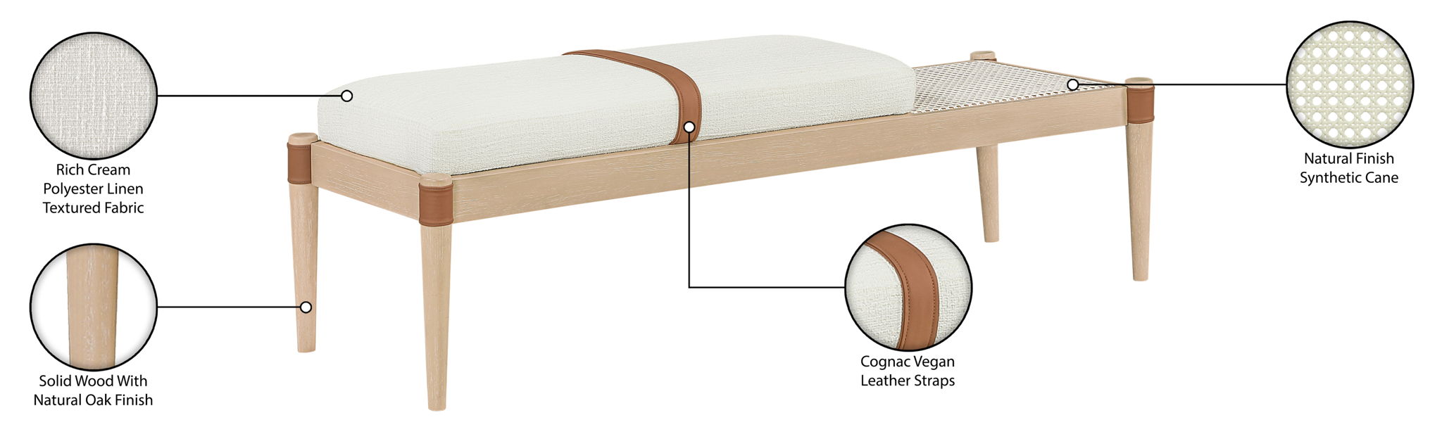 Nara - Linen Textured Fabric Upholstered Bench - Painted Natural