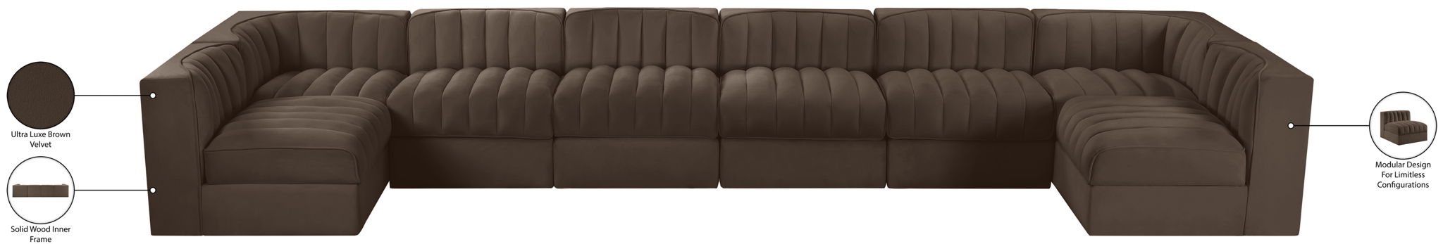 Rummi - Velvet Performance Fabric Upholstered 8 Piece Modular Sectional (With 2 Corner Chairs)