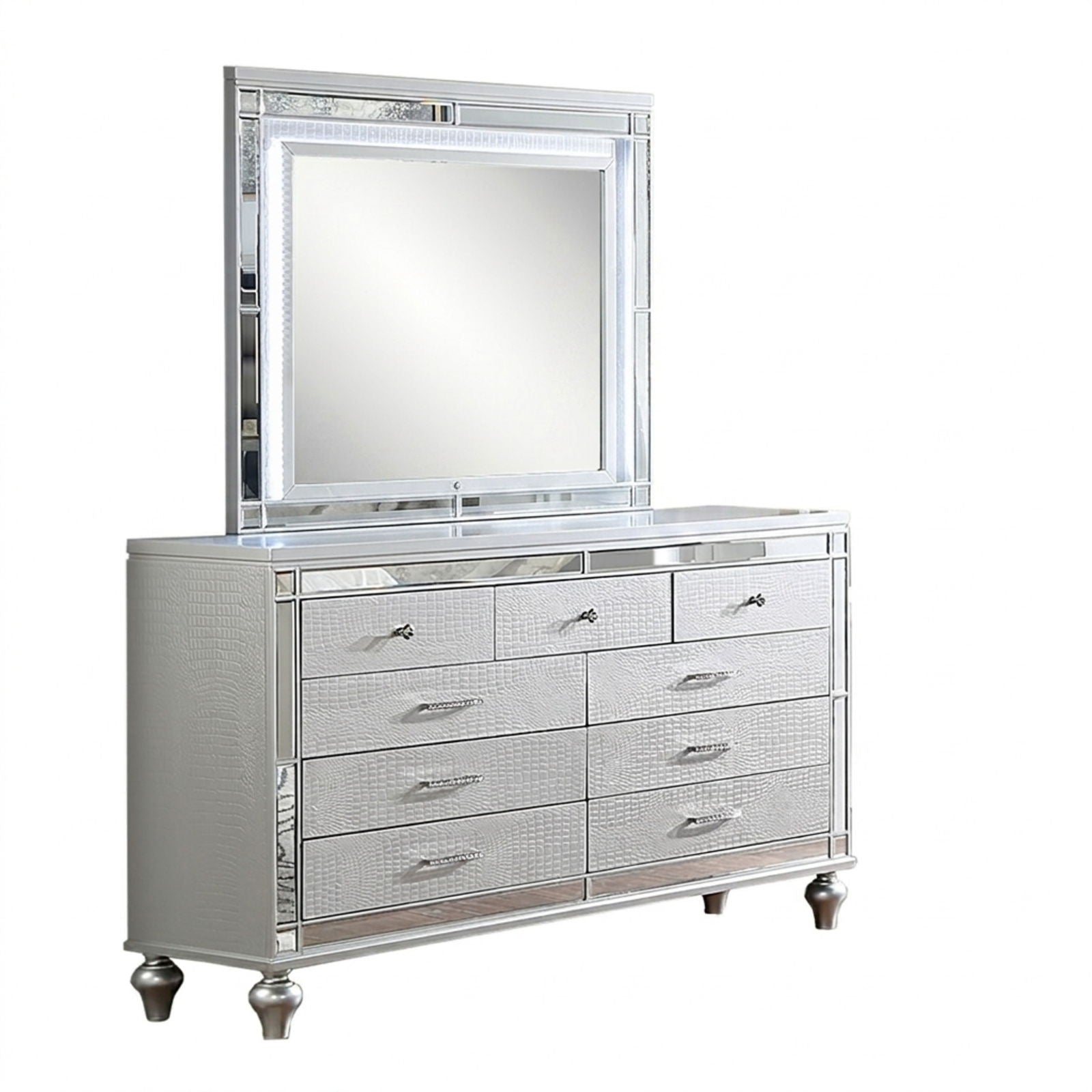 1 Piece Dresser With Snake Skin Bedroom Furniture - Silver