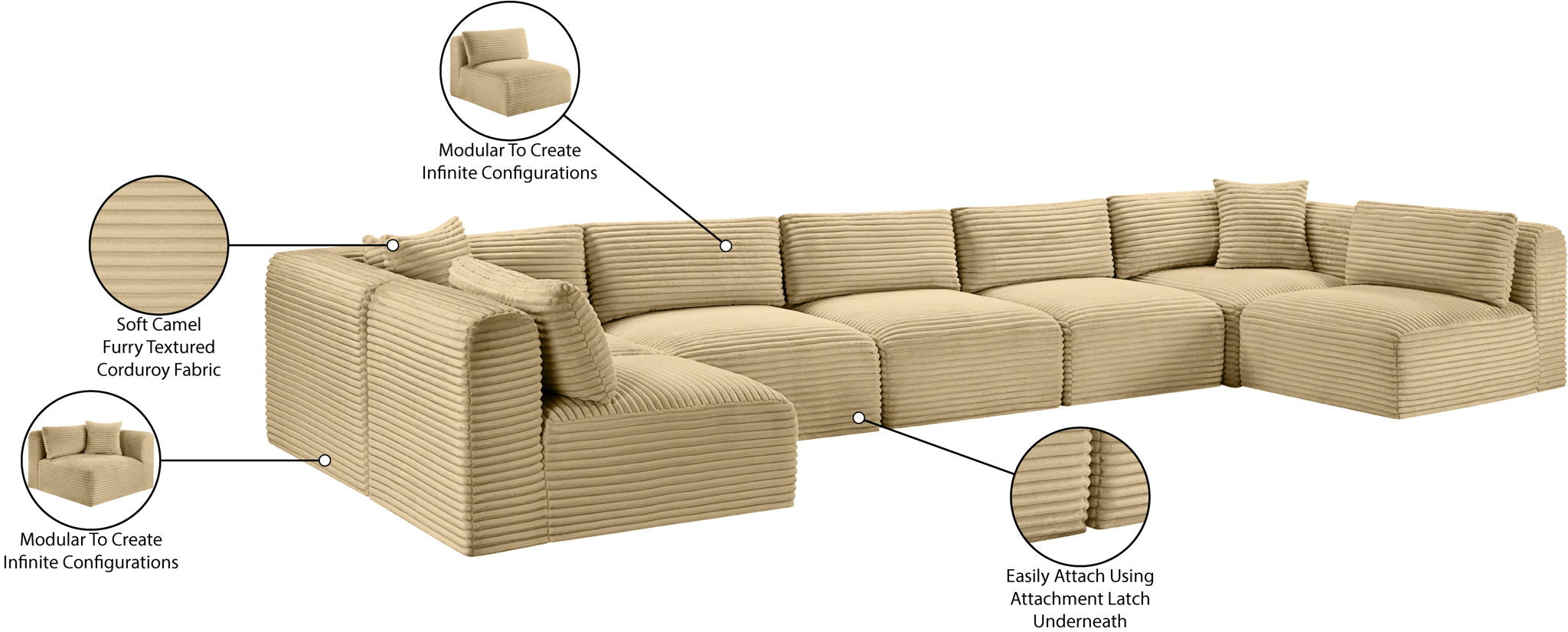 Shaggy - 7 Piece Modular U-Shaped Armless Sectional