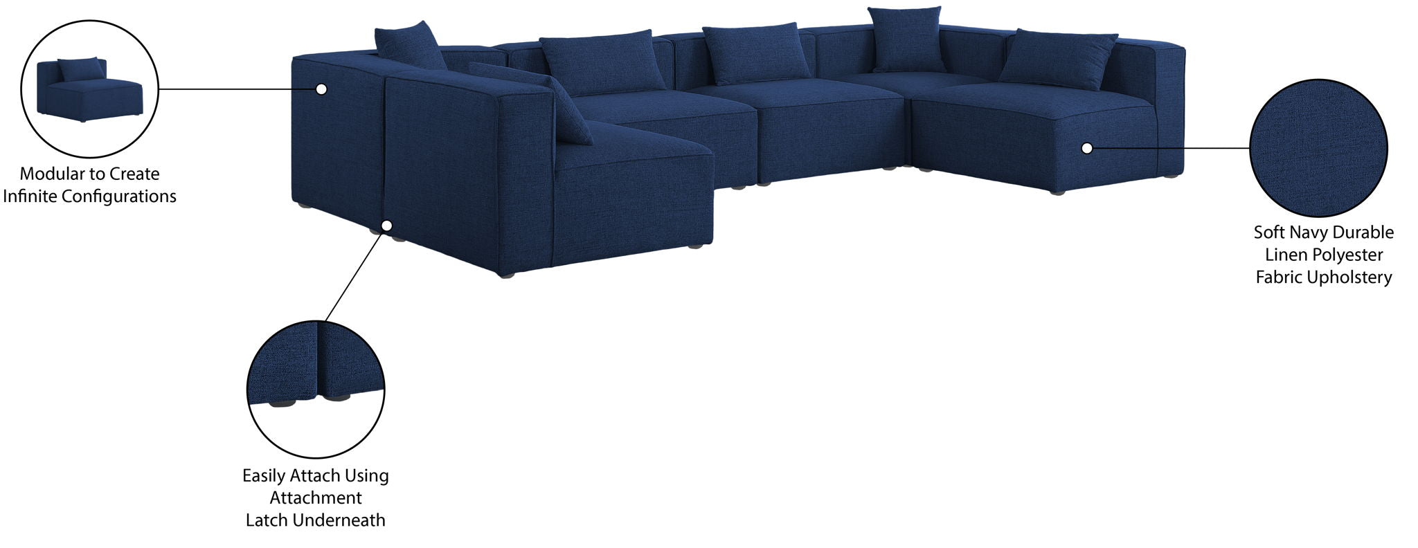 Cube - Linen 6 Piece Modular Armless Sectional
