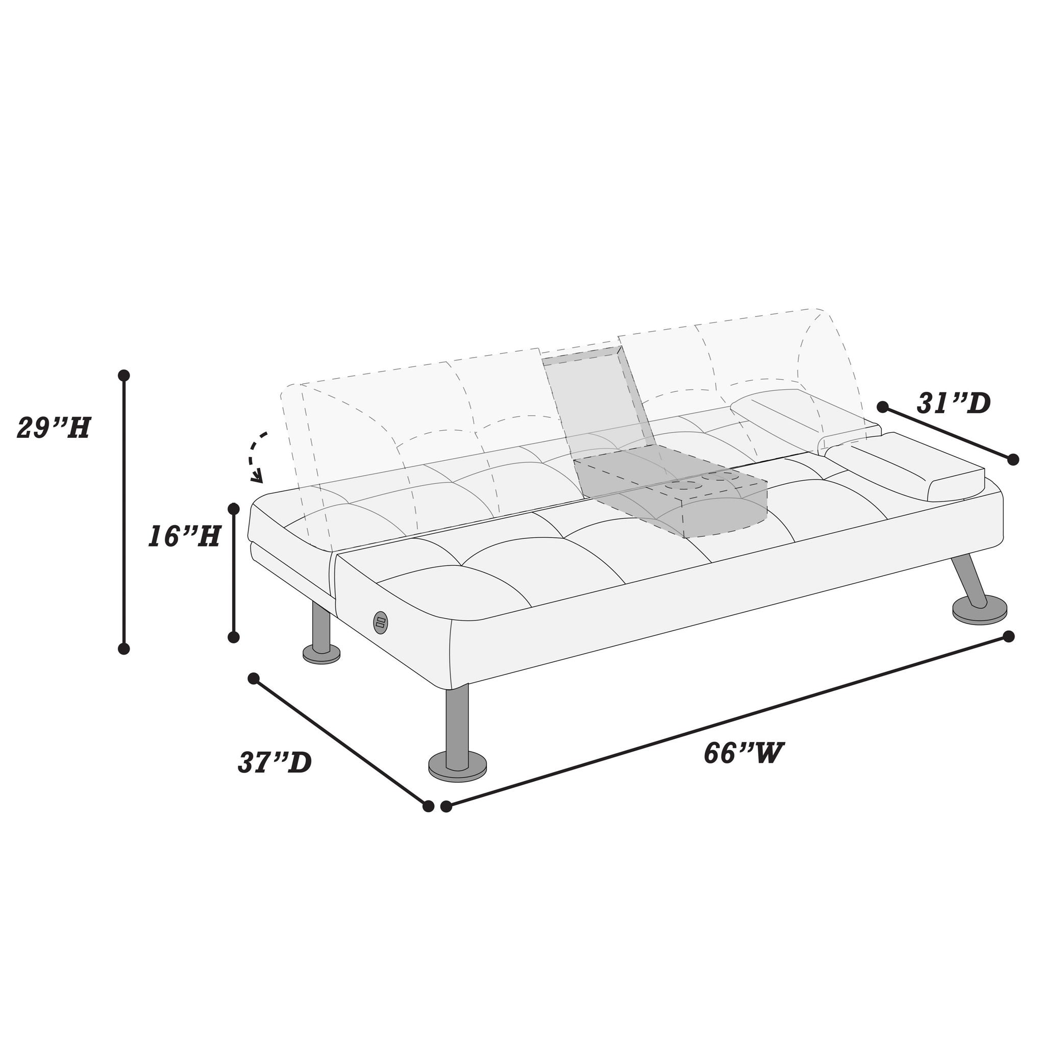 Adjustable Sofa With Fold Down Table And Cup Holders