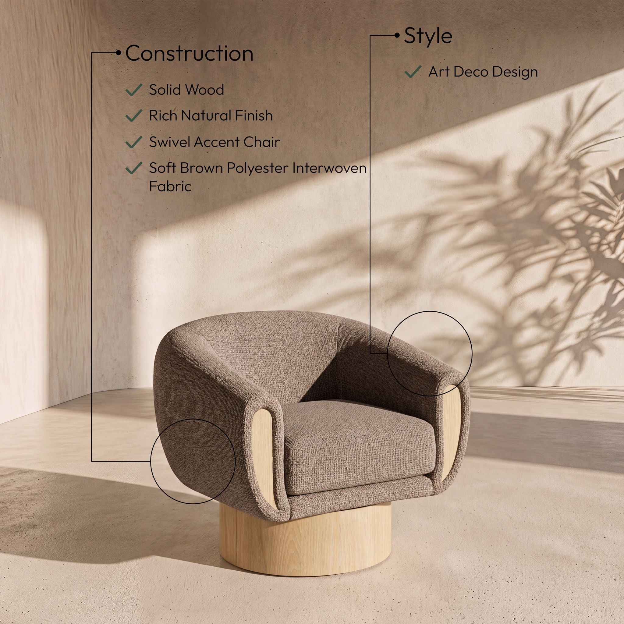 Avella - Interwoven Fabric Swivel Accent Chair - Light Brown Base