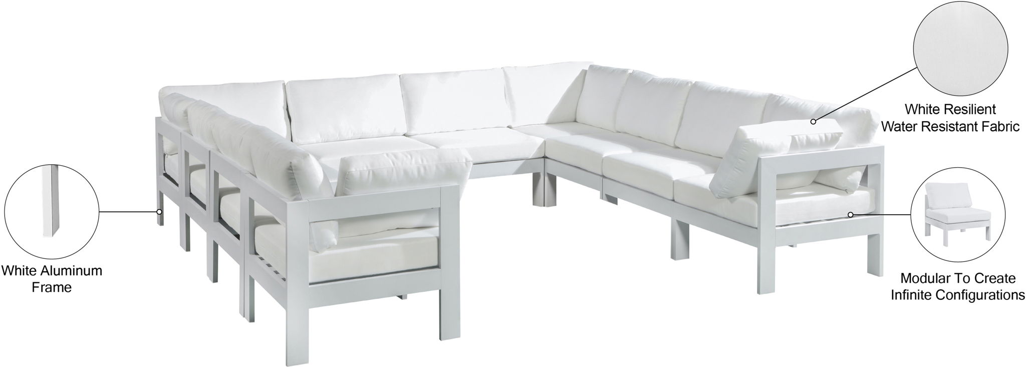 Nizuc - Outdoor Patio 10 Piece Modular Sectional With White Frame