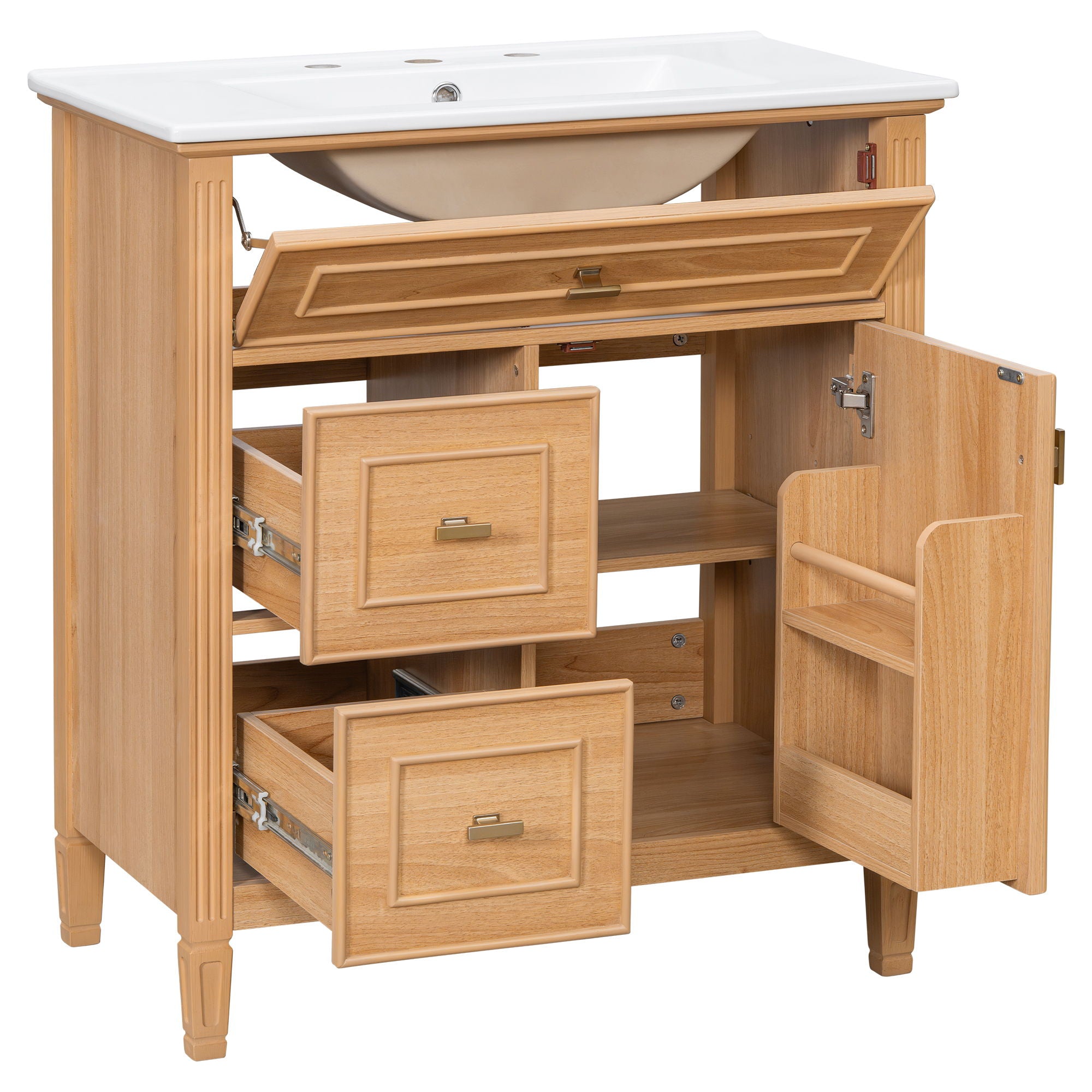 Bathroom Vanity With Sink, Flip Drawer & Adjustable Shelf - Natural