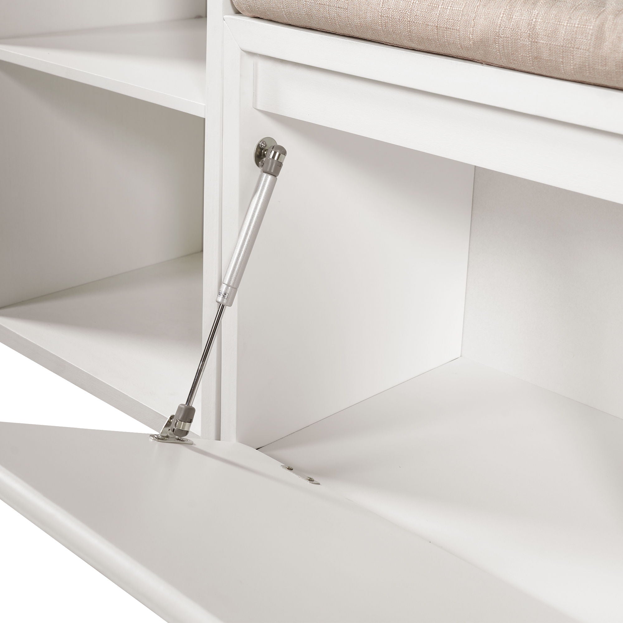 Entryway Storage Bench With Cushion, Drawers & Open Shelves