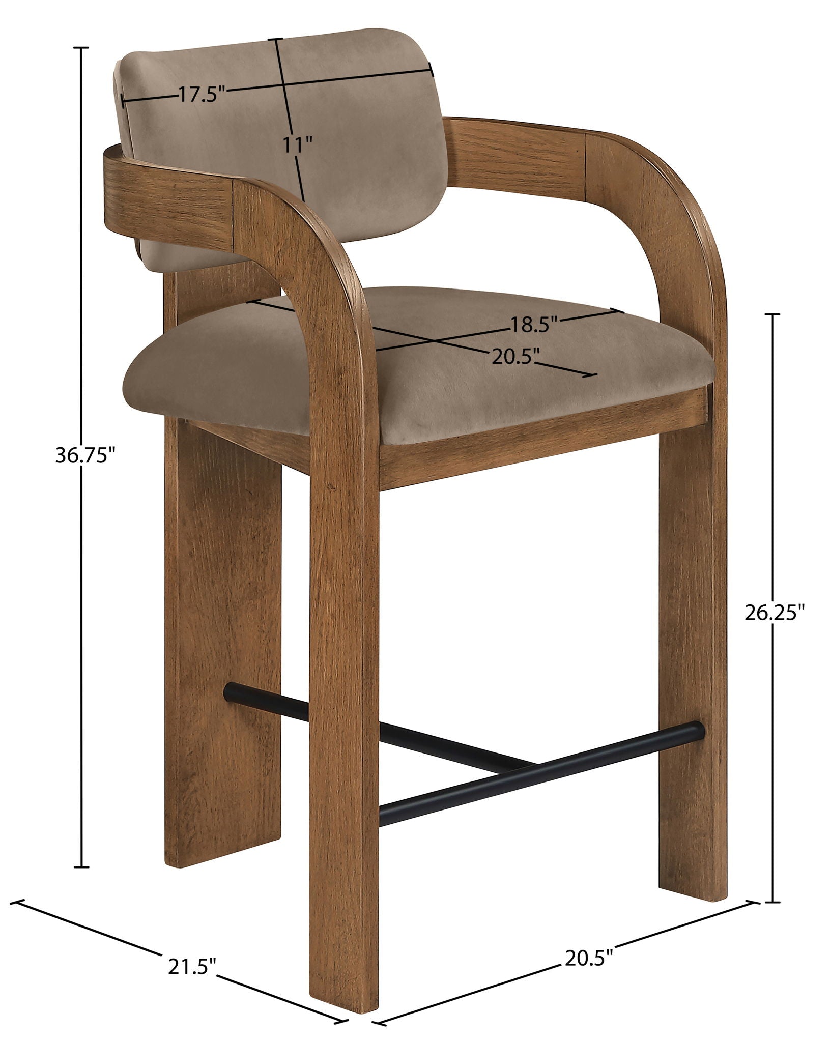 Cedra - Velvet Performance Fabric Upholstered Counter Stool - Brown Frame