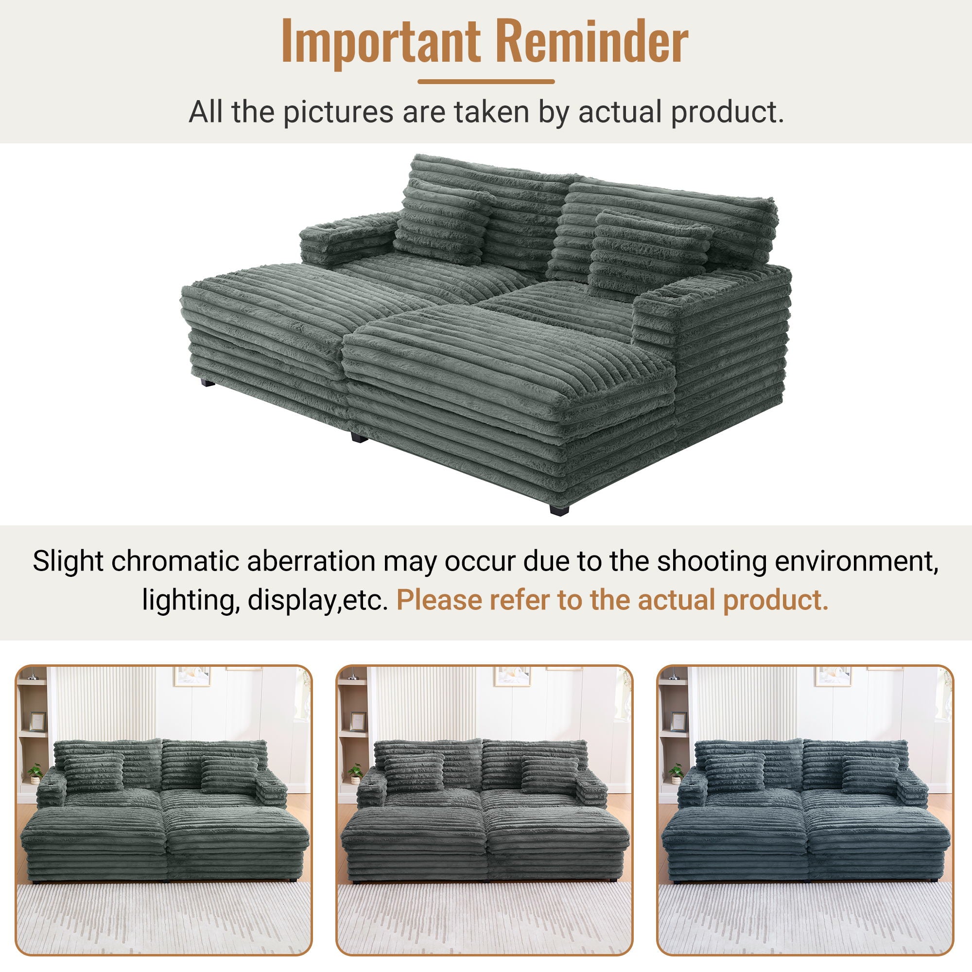 Oversized Double Chaise Lounge Sofa Bed With USB Ports And Cup Holders