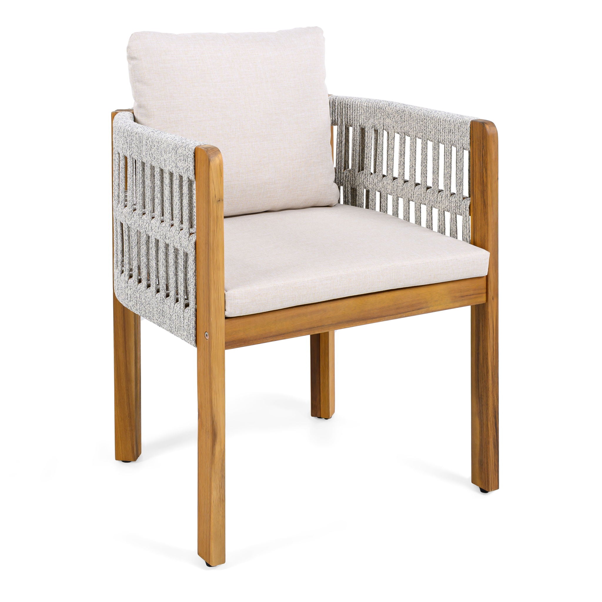 7 Piece Outdoor Dining Set With Table And Chairs - Beige / Teak / White