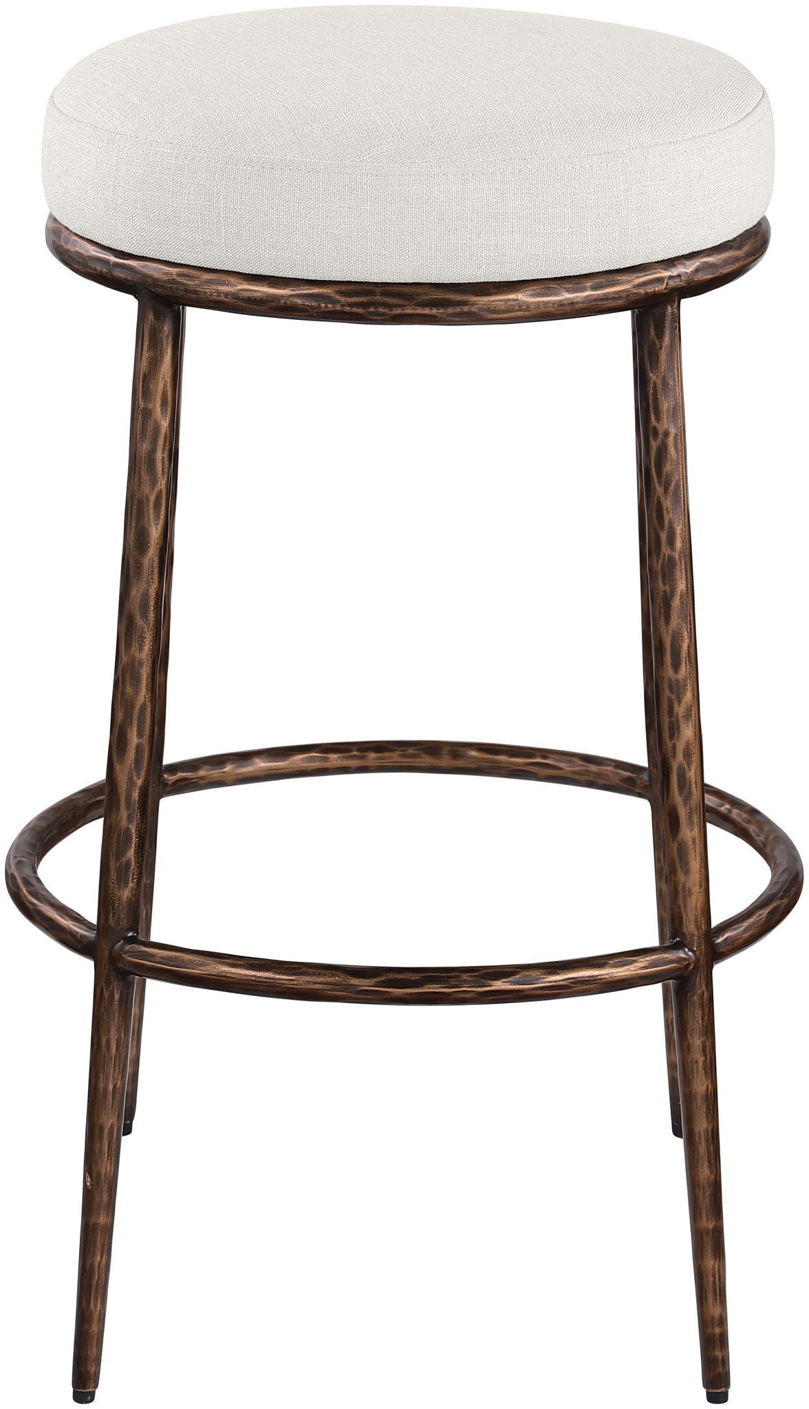 Ferro - Performance Fabric Upholstered Backless Bar Stool - Cream / Antique Bronze