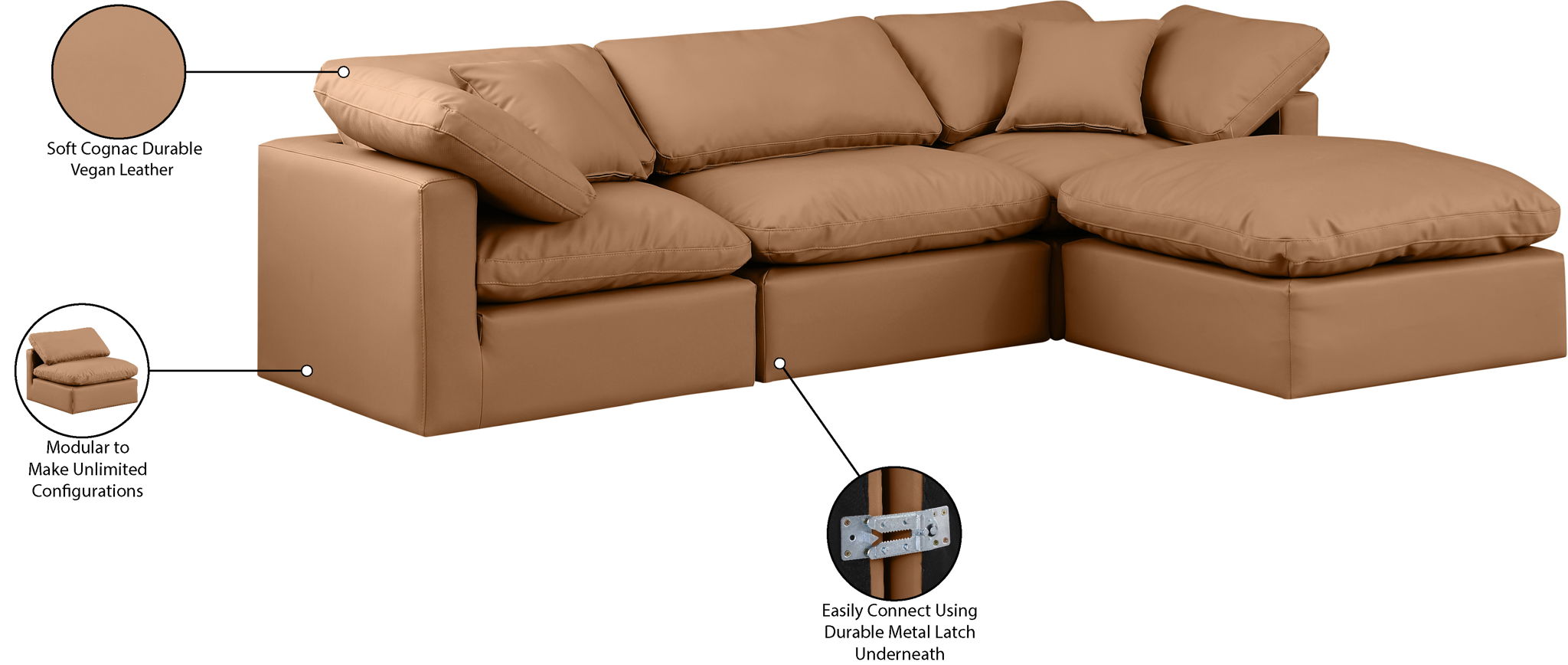 Indulge - Faux Leather 4 Piece Modular Sectional With Chaise