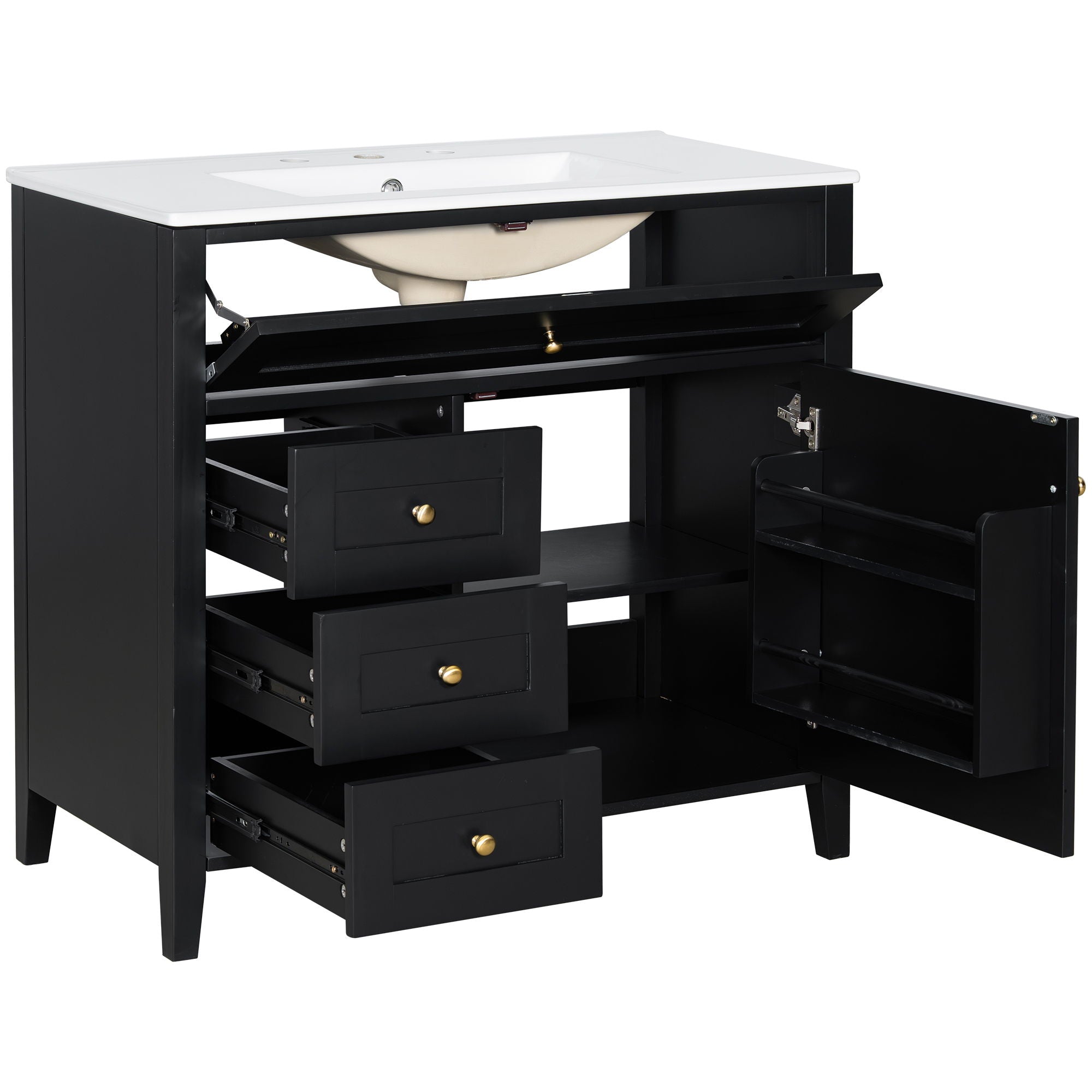 Bathroom Vanity With Sink, 3 Drawers & Cabinet With Adjustable Shelves