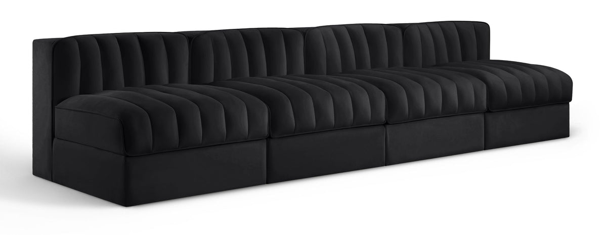 Rummi - Armless Velvet Performance Fabric Upholstered 4 Piece Modular Sofa