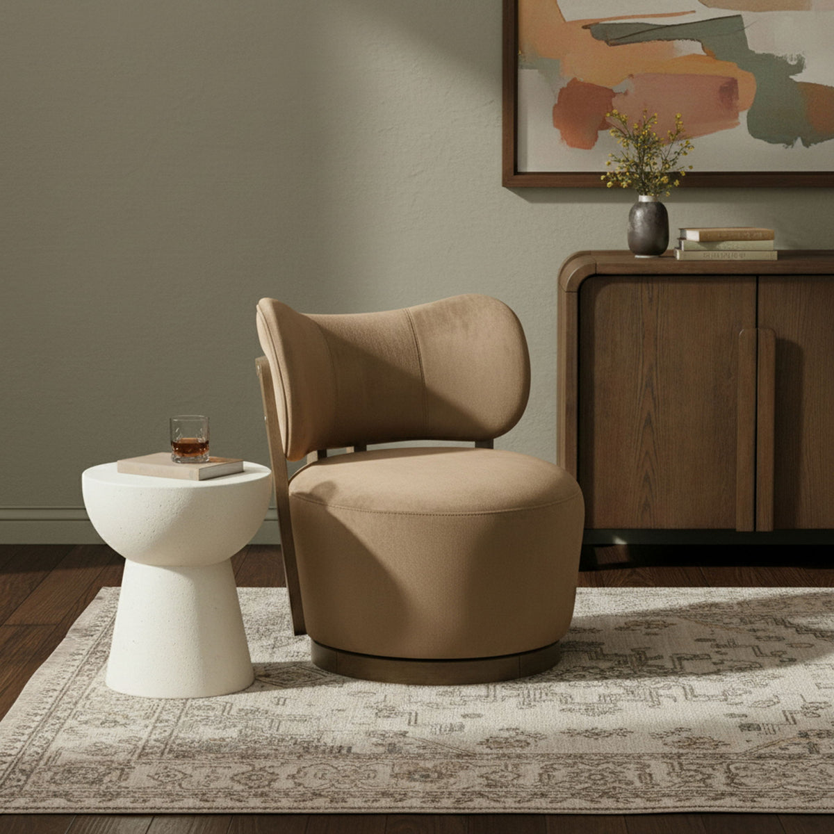 Elara - Velvet Upholstered Swivel Accent Chair - Stained Brown