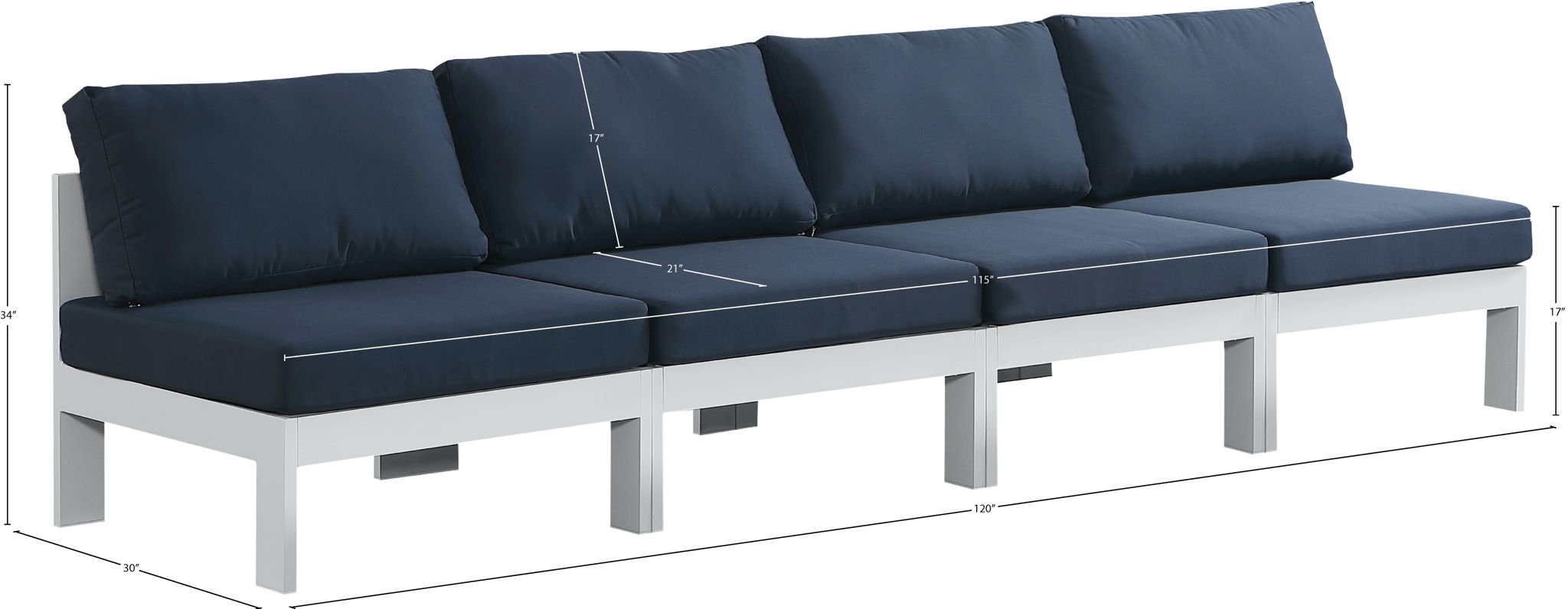 Nizuc - Outdoor Patio 4 Seat Armless Modular Sofa With White Frame