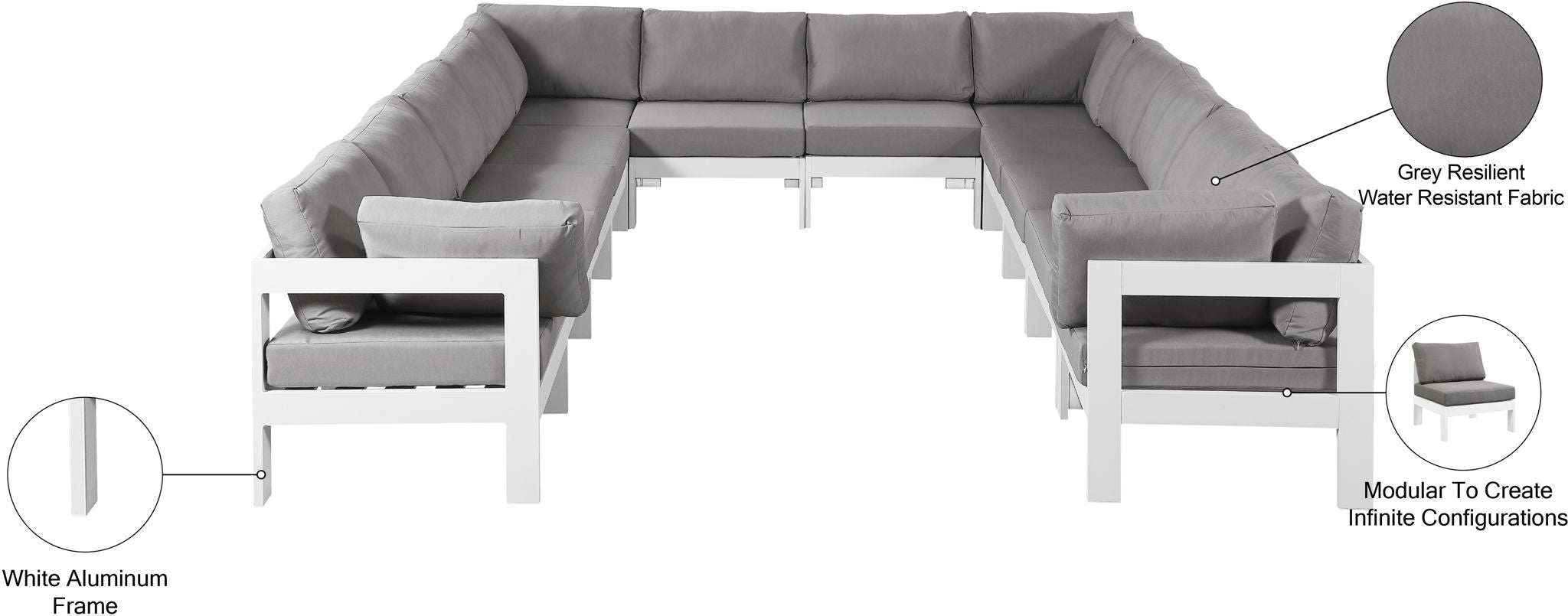Nizuc - Outdoor Patio 12 Piece Modular Sectional With White Frame