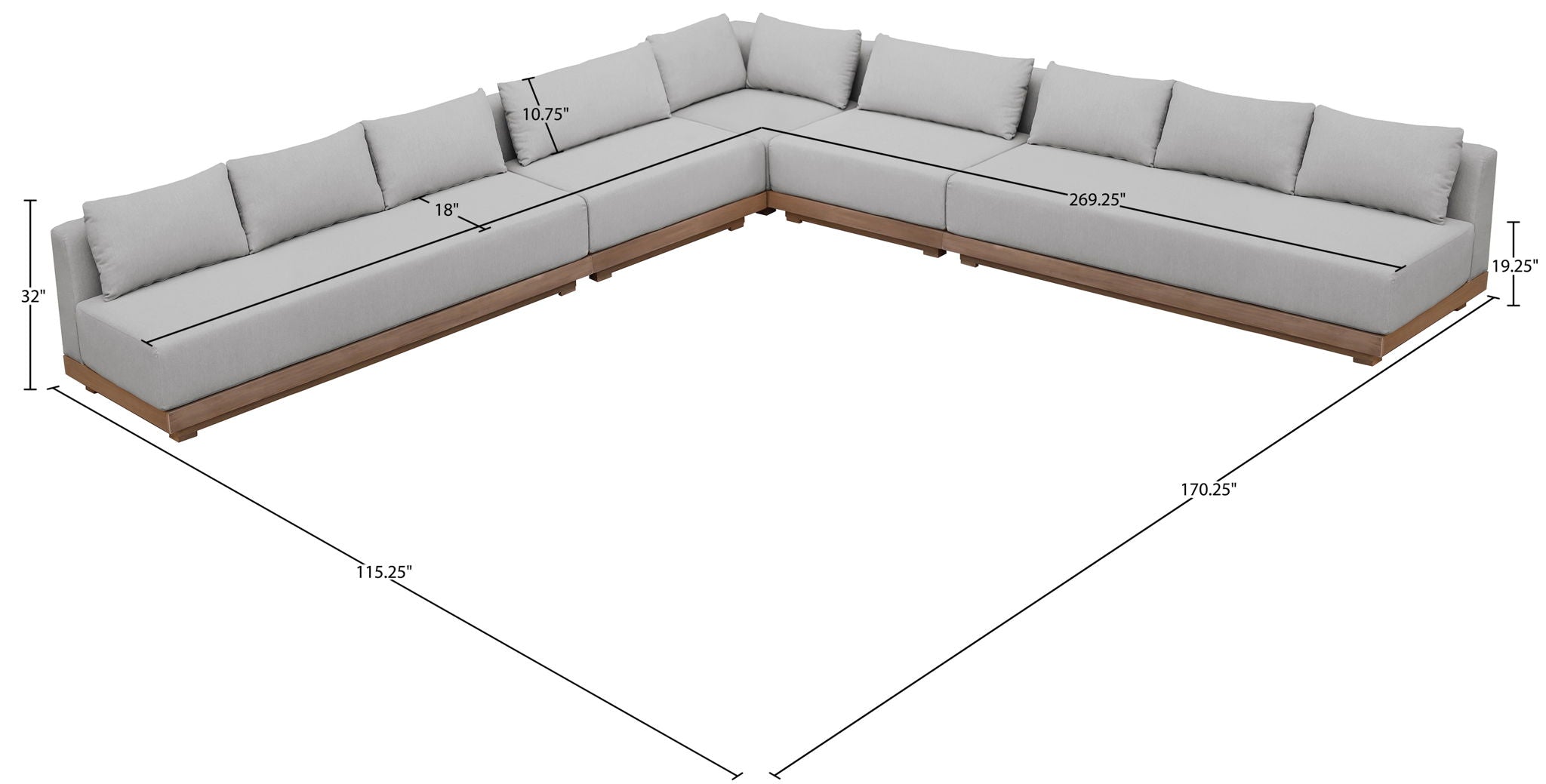 Solace - Olefin Fabric 5 Piece Outdoor Patio Modular Sectional