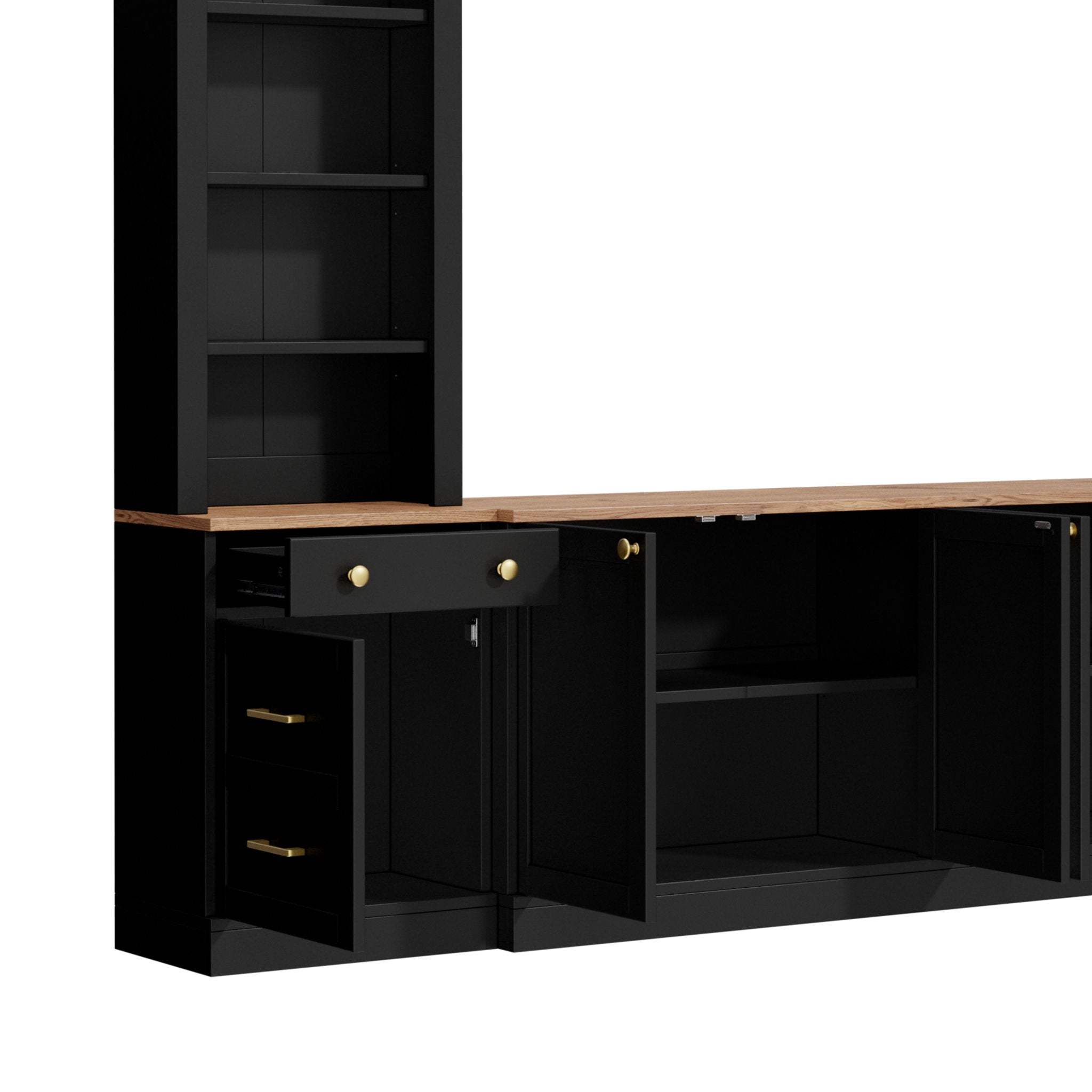 Arched Entertainment Center Wall Unit With Bookshelf, Retro Large TV Stand
