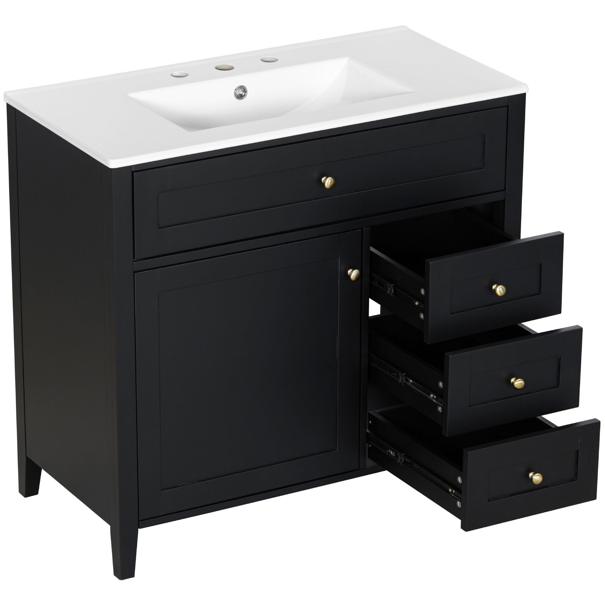 Bathroom Vanity With Sink, Cabinet With 3 Drawers And Adjustable Shelf