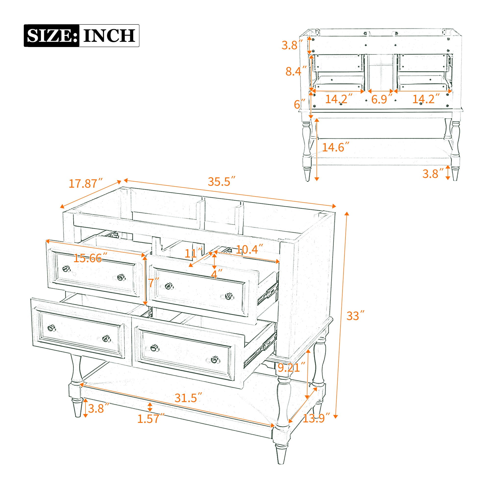 Modern Bathroom Vanity Cabinet With 4 Drawers