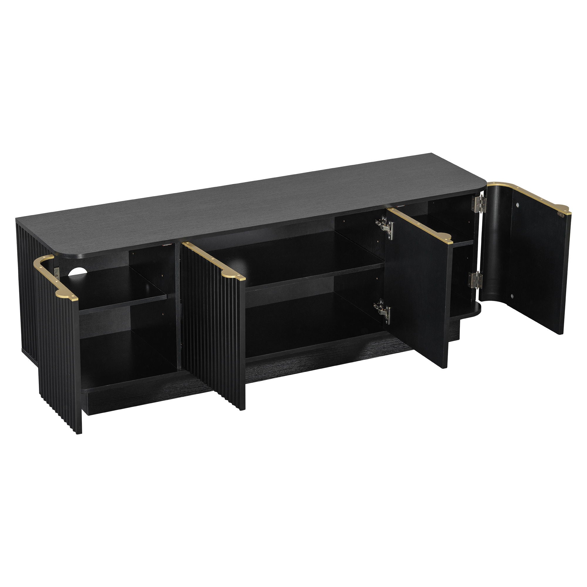 TV Stand, Fluted Media Console With Adjustable Shelves And Cable Holes