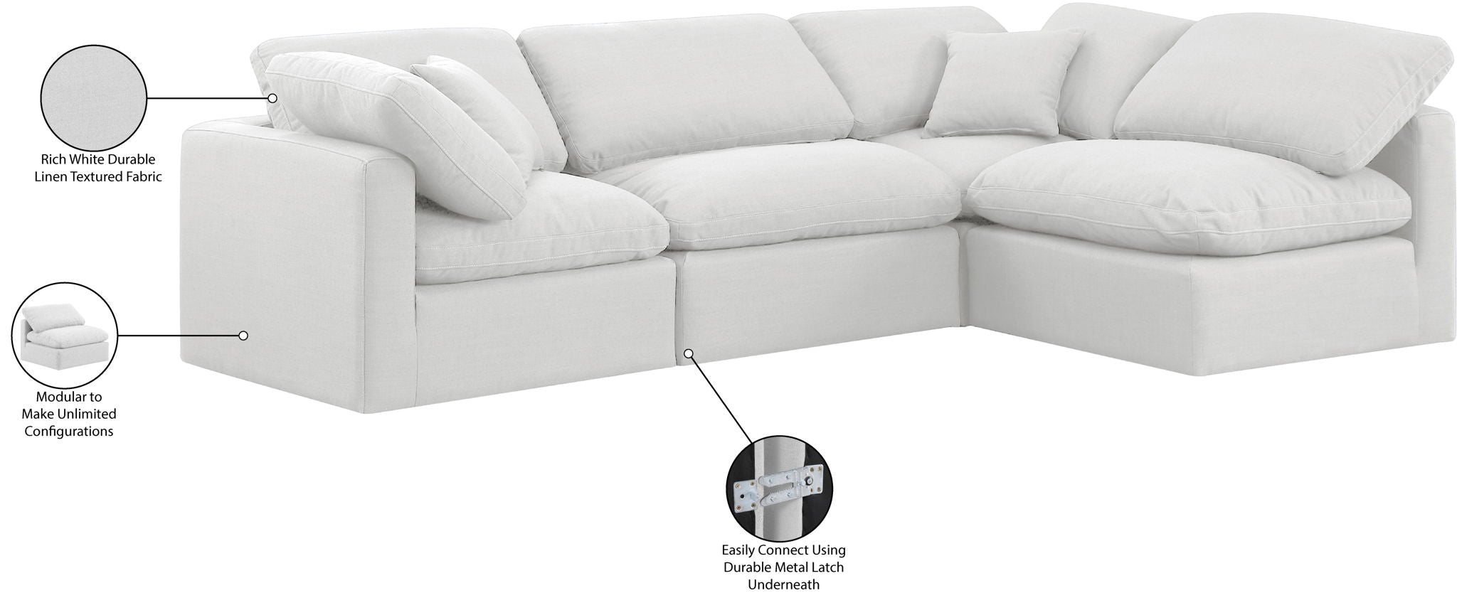 Indulge - Linen 4 Piece Modular Sectional - White