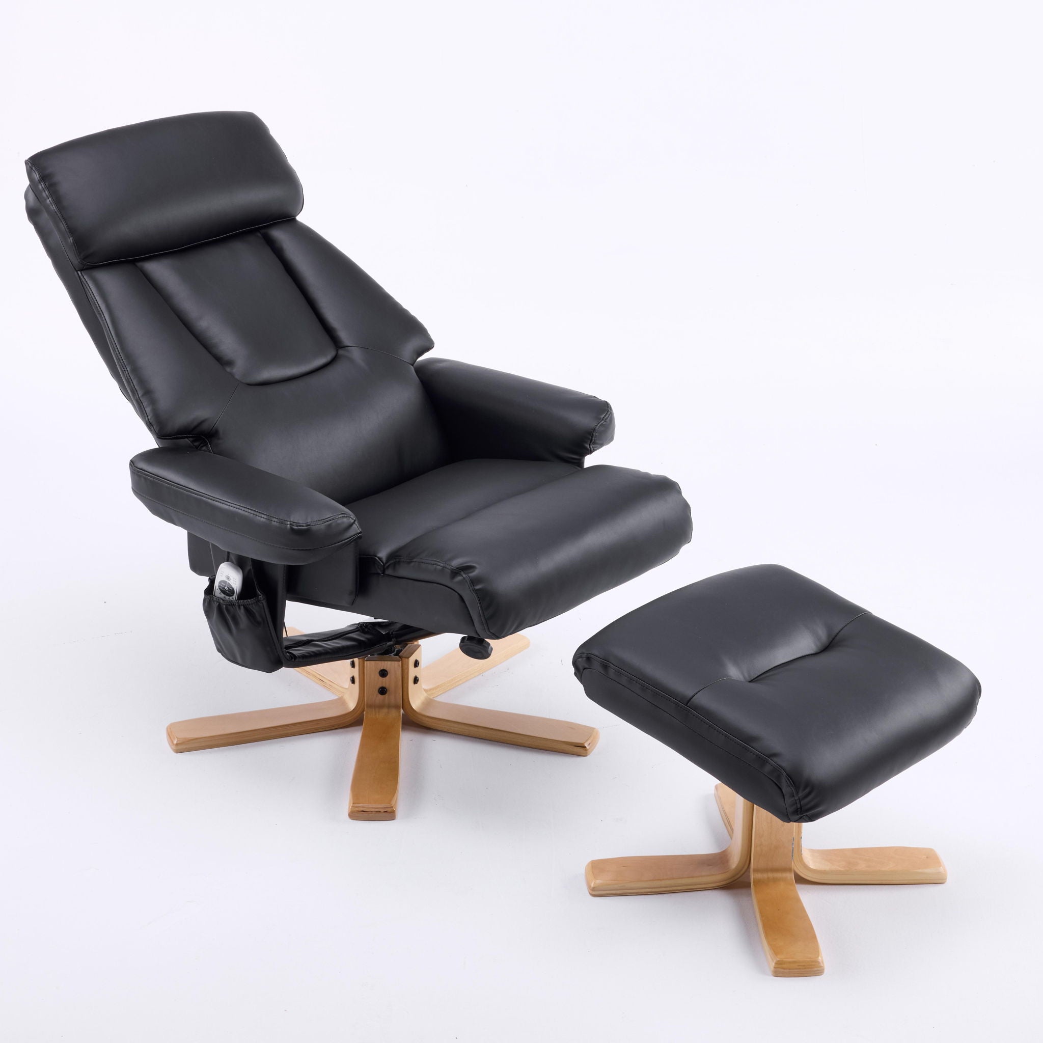 Massage Recliner With Ottoman, 360° Swivel, Heat & Vibration - Black Pu