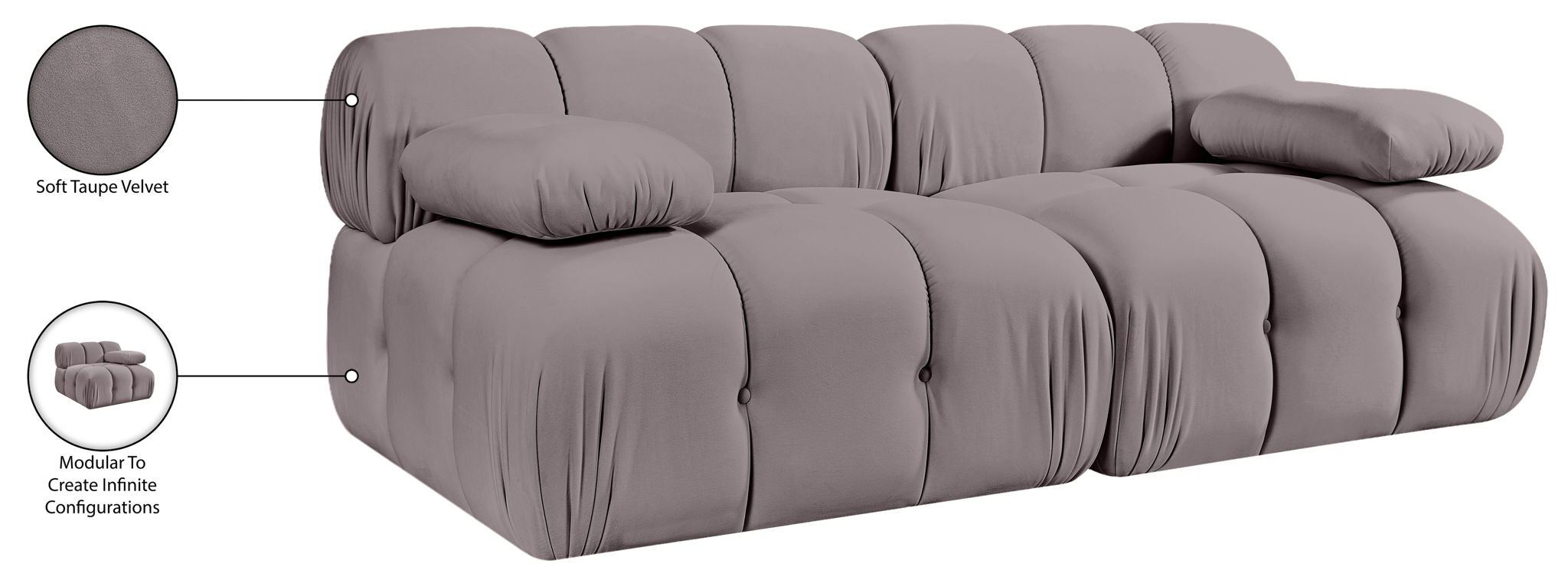 Orin - Velvet Performance Fabric Upholstered 2 Piece Modular Sofa