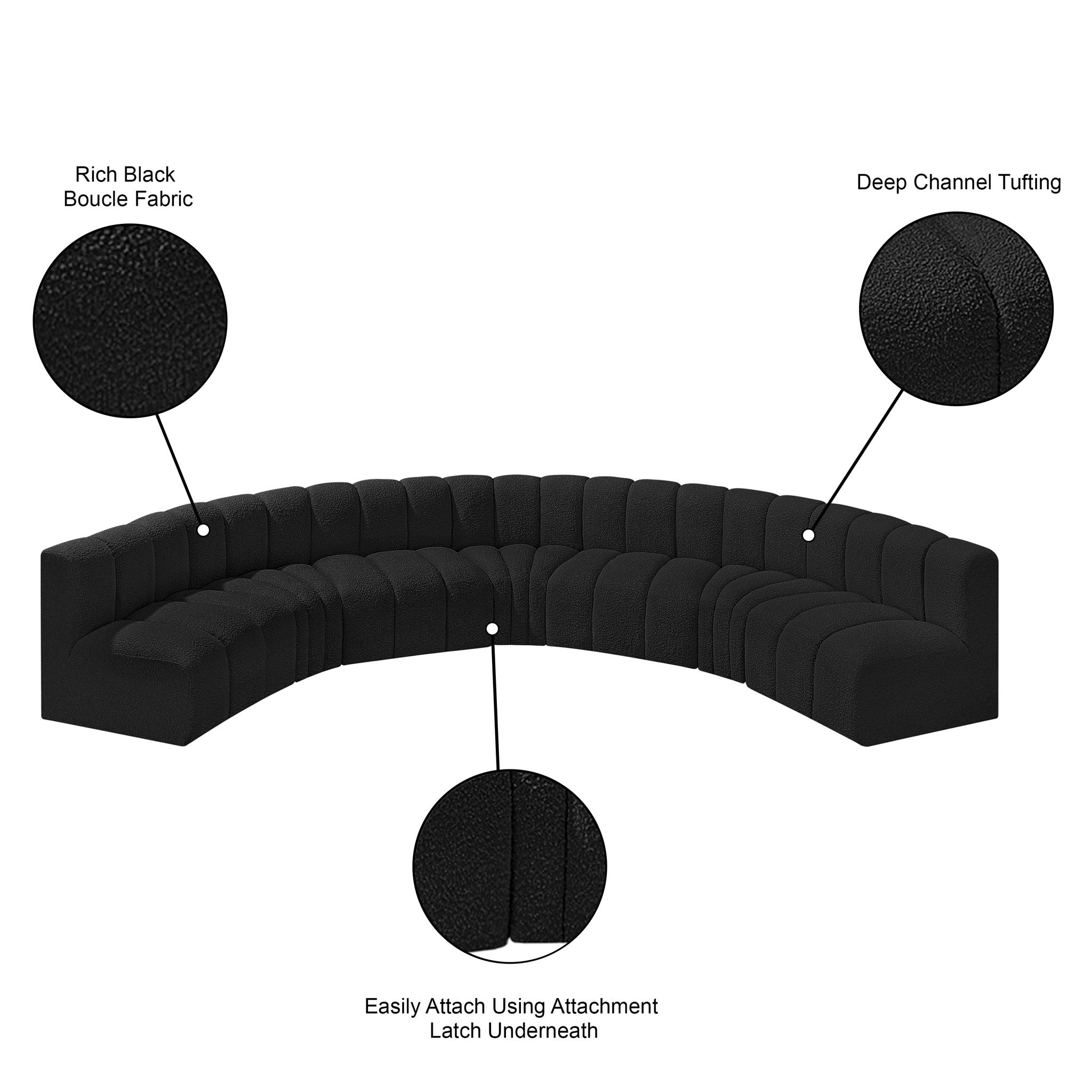 Arc - Boucle Fabric 7 Piece U-Shaped Modular Sofa