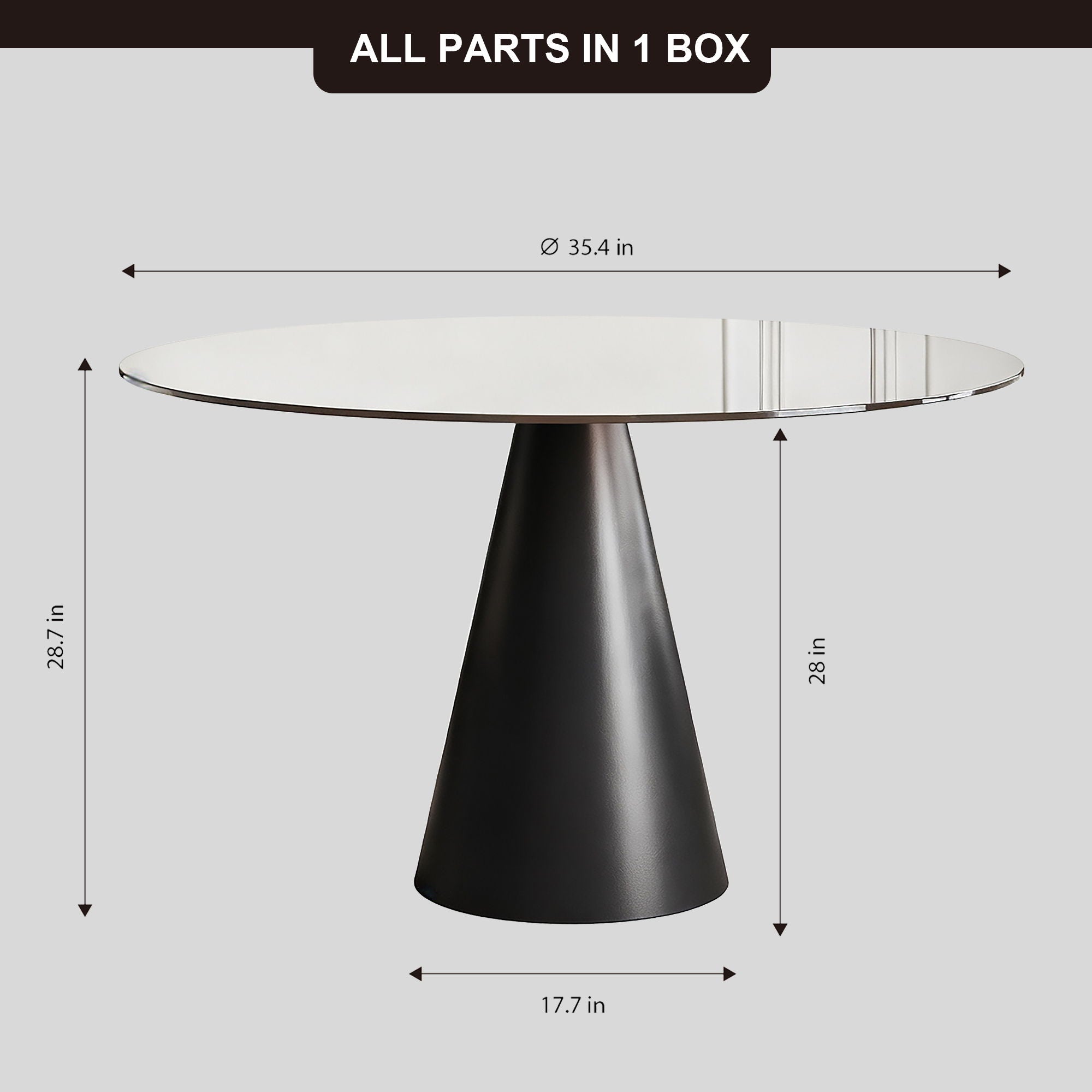 Round Dining Table & Tempered Glass Top - Black / Brown