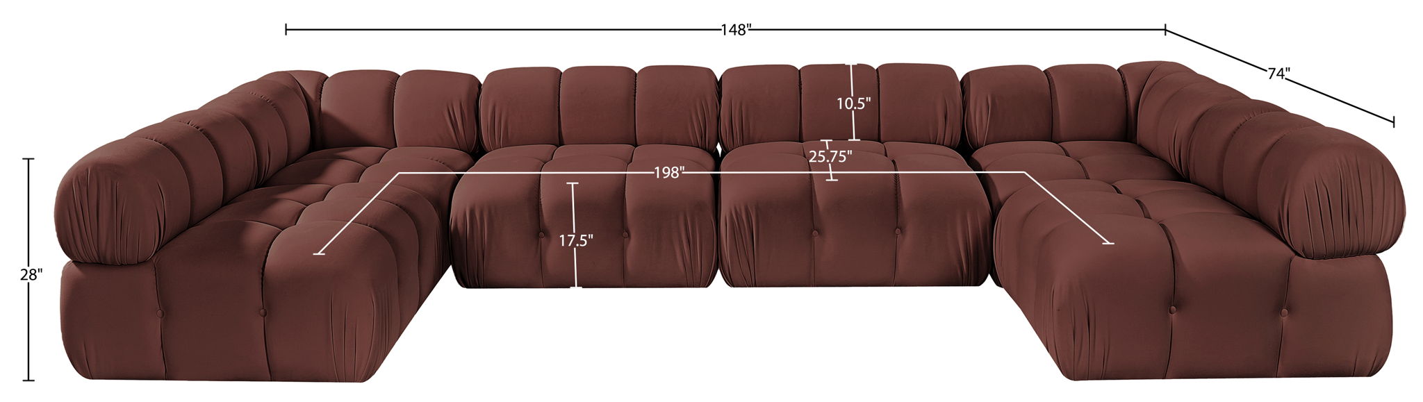 Orin - U-Shaped Velvet 6 Piece Modular Sectional
