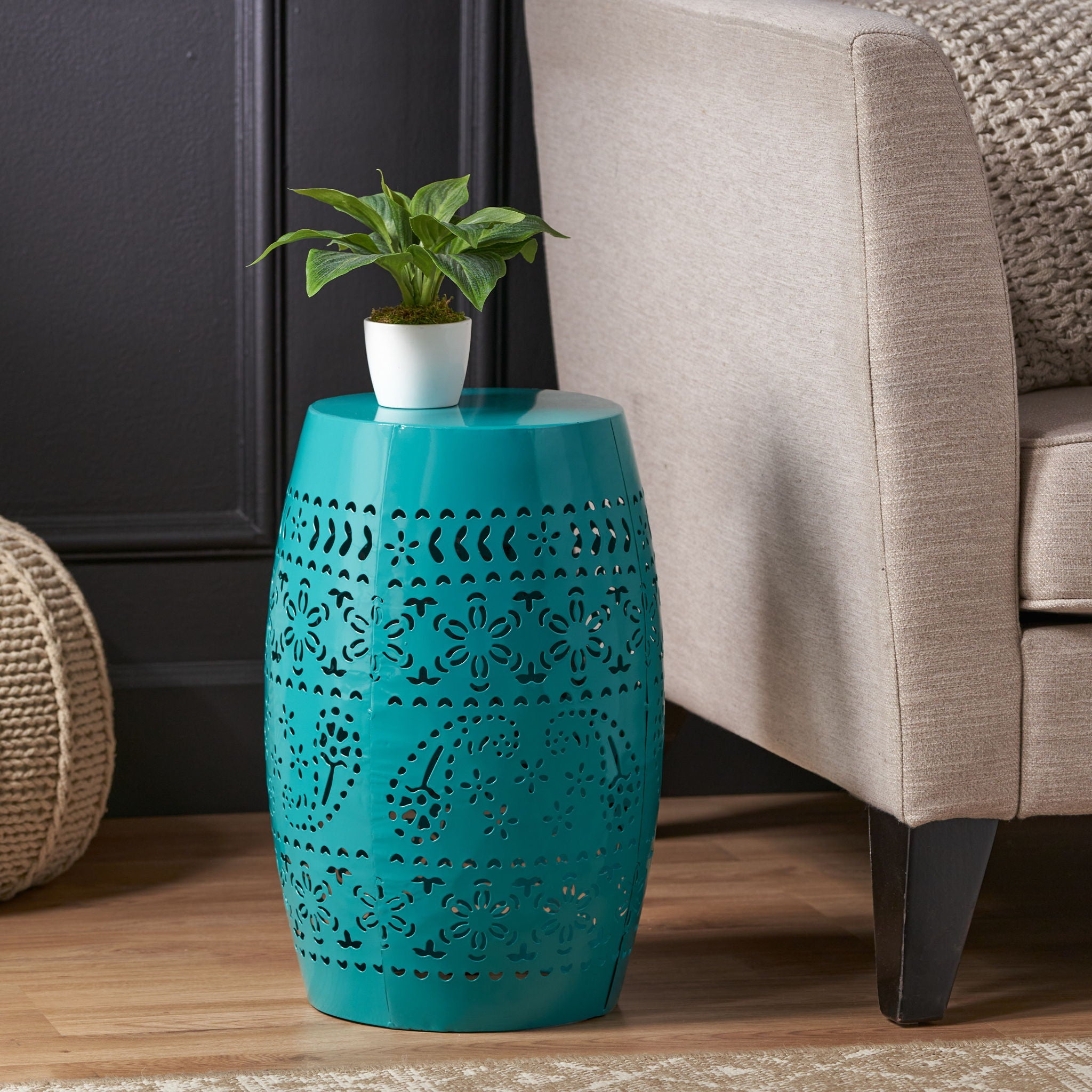 Outdoor Lace Cut Side Table - Teal