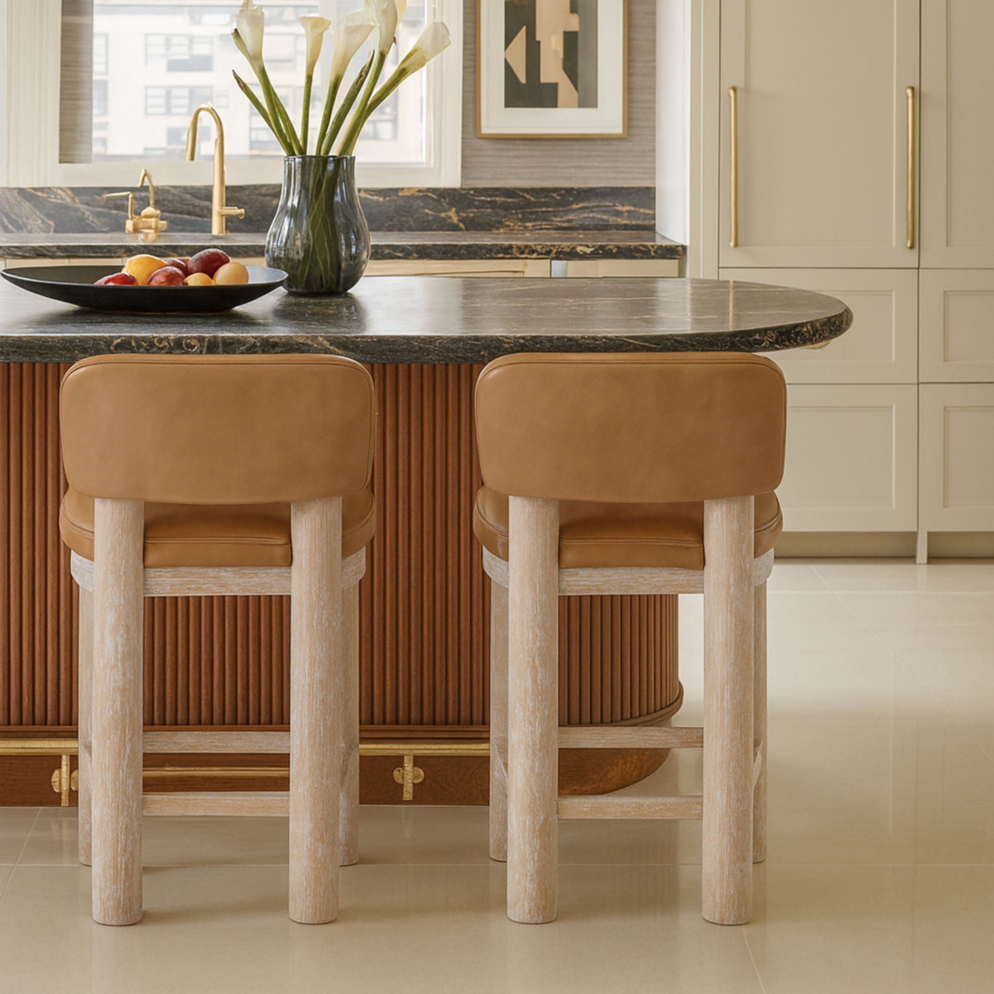 Paloma - Vegan Leather Upholstered Counter Stool (Set of 2) - Tan / Rich Natural