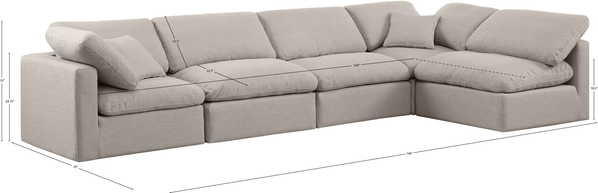 Indulge - Linen 5 Piece Modular Sectional