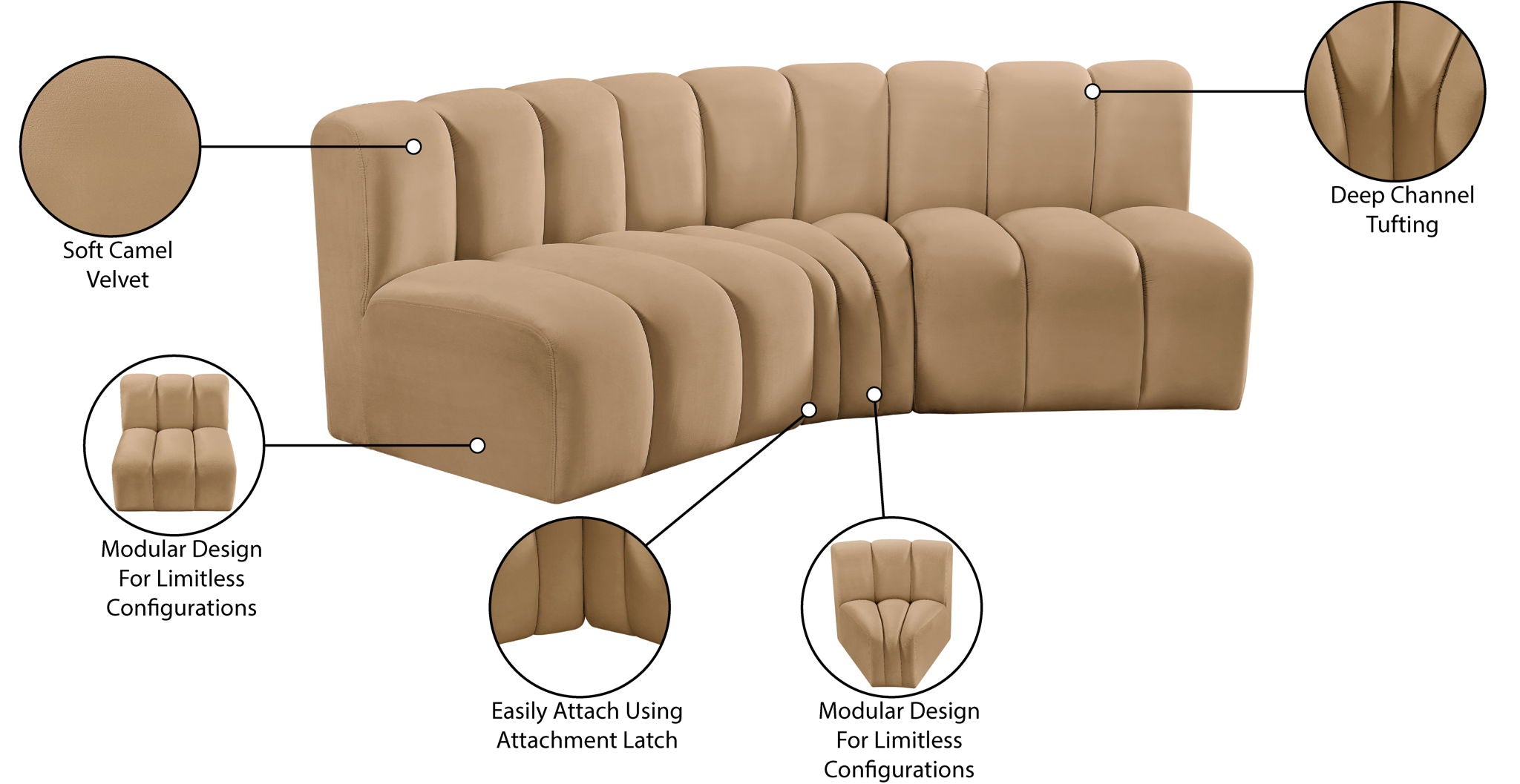 Arc - Velvet 3 Piece Modular Corner Sofa