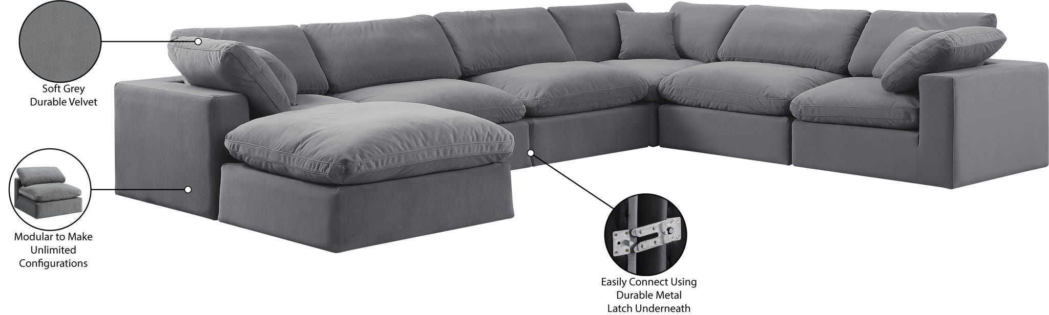 Comfy - 7 Piece Velvet Modular Sectional With Chaise