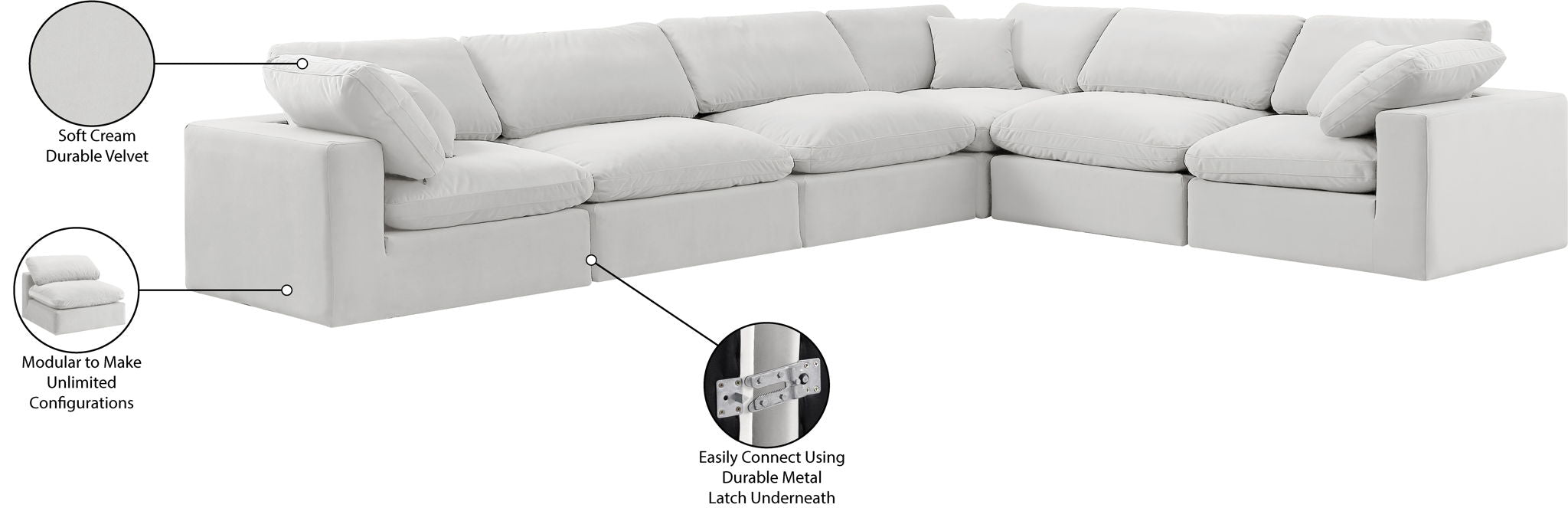 Comfy - 6 Piece Velvet Modular Corner Sectional
