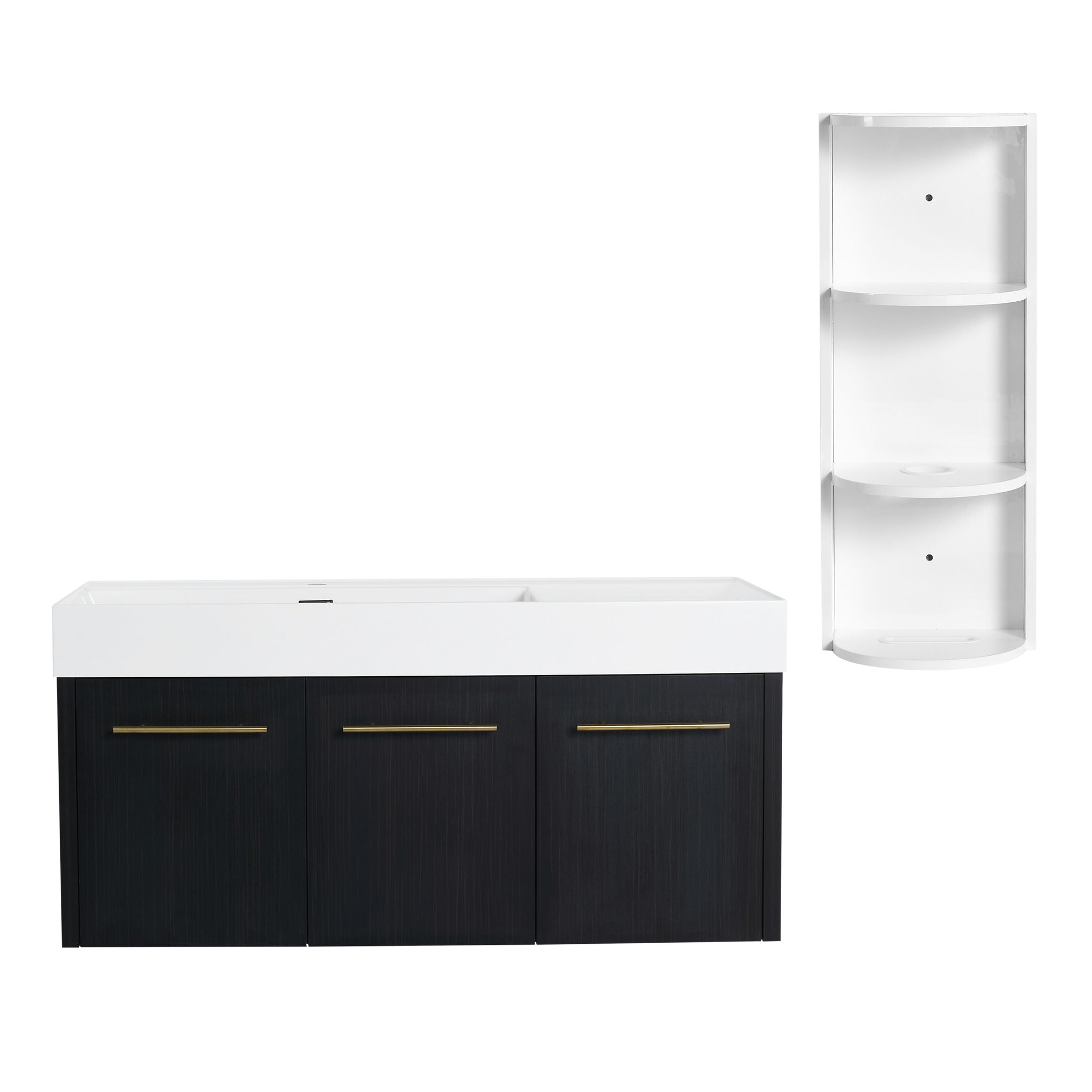 Modern Wall Mounted Bathroom Vanity With Left Sink And Storage Rack