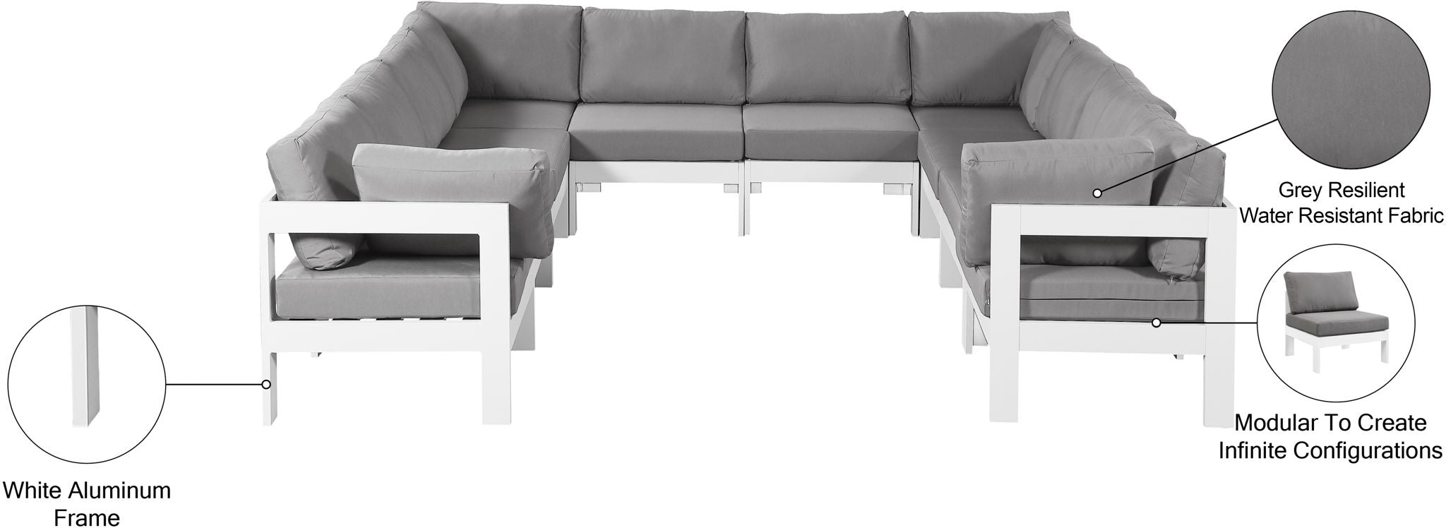 Nizuc - Outdoor Patio 10 Piece Modular Sectional With White Frame