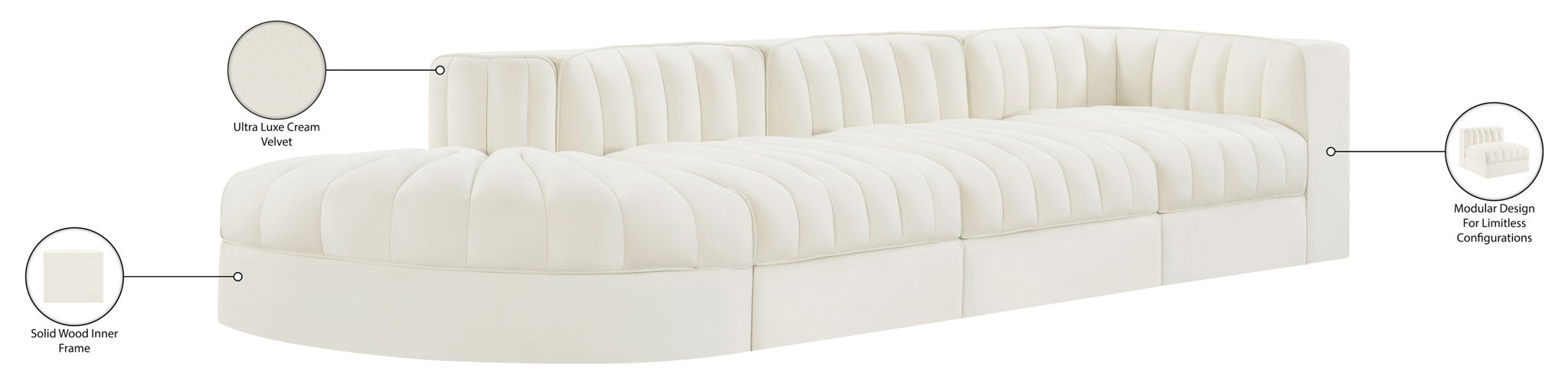Rummi - Velvet Performance Fabric Upholstered 4 Piece Modular Sectional With Reverse Corner Chair