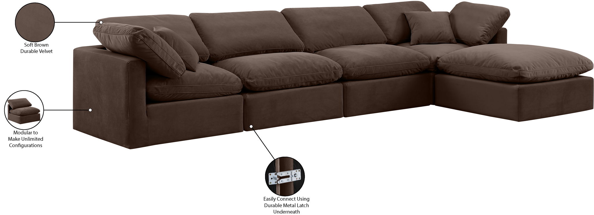 Indulge - Velvet 5 Piece Modular Sectional With Chaise
