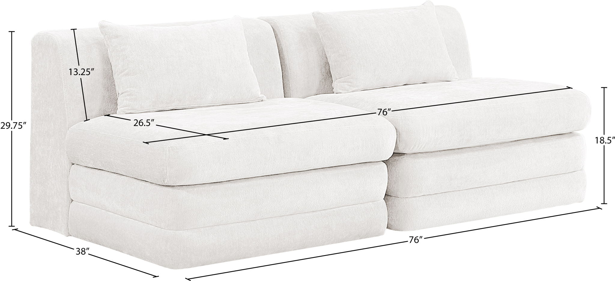Stellar - 2 Piece 76" Upholstered Modular Armless Loveseat
