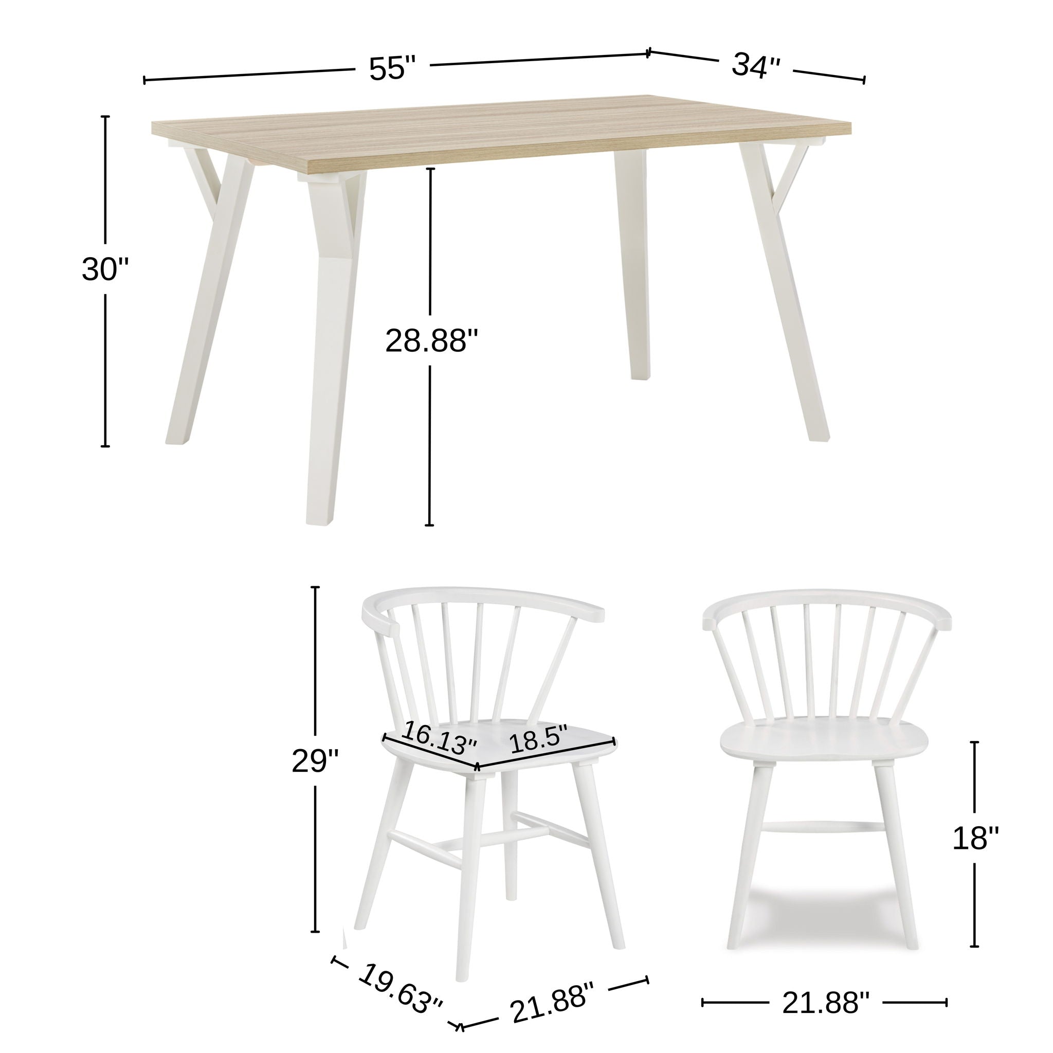 Roundhill - 5 Piece Dining Set, Dining Table With 4 Windsor Chairs - Brown / Antique White