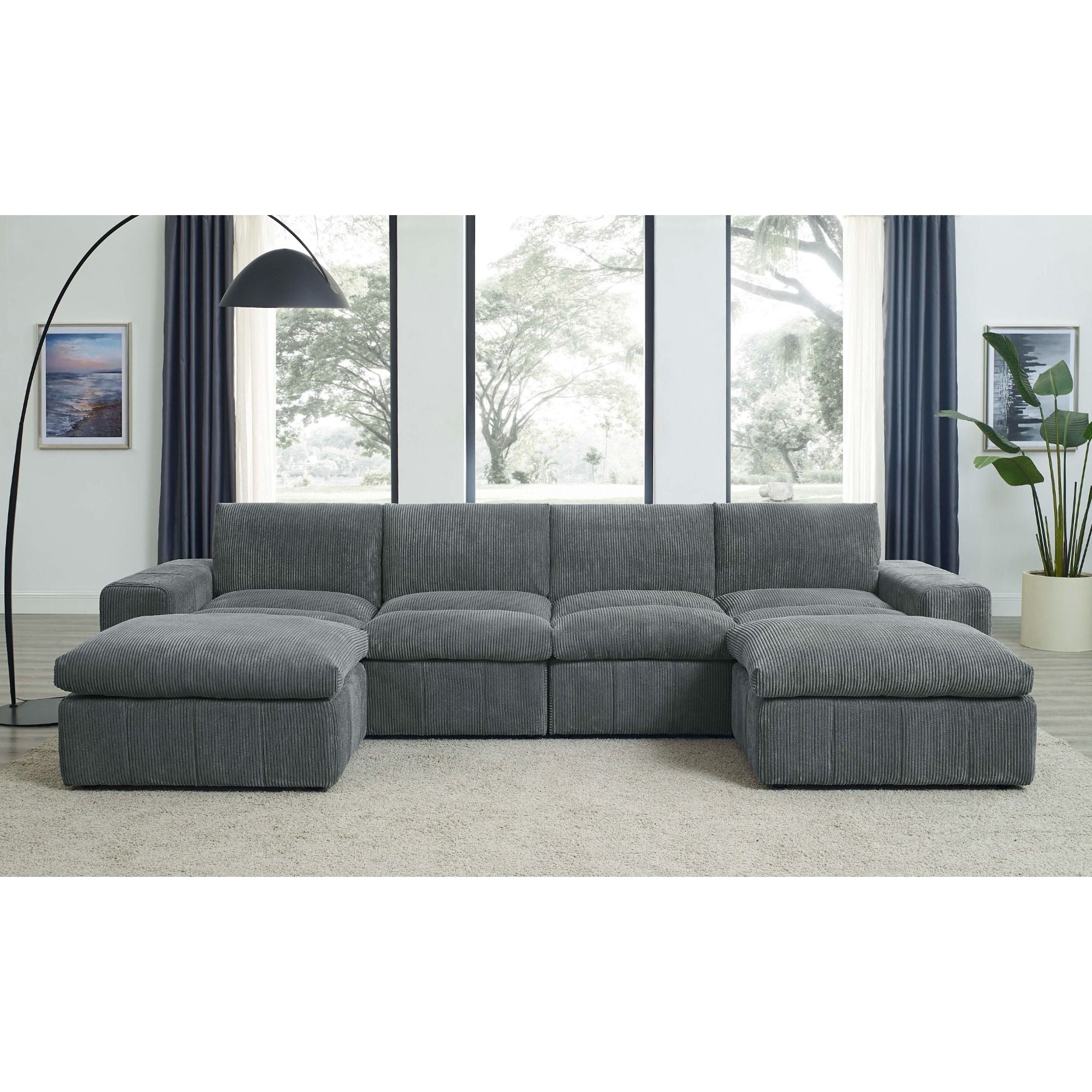 Upholstered Sectional With 2 Ottomans Living Room Seating - Dark Gray