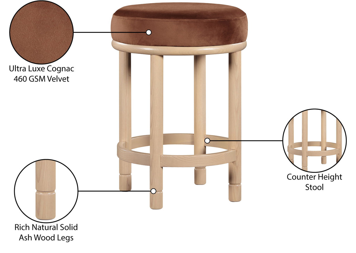 Monette - Counter Stool With Natural Base - Cognac