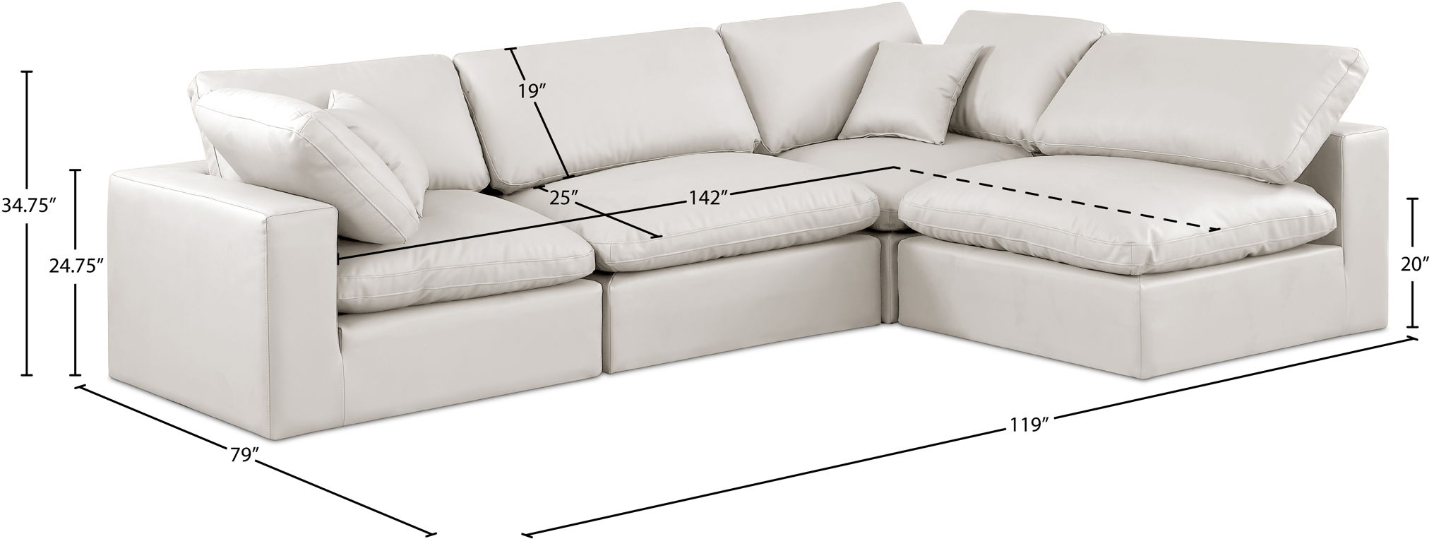 Comfy - 4 Piece Faux Leather Modular Armless Sectional