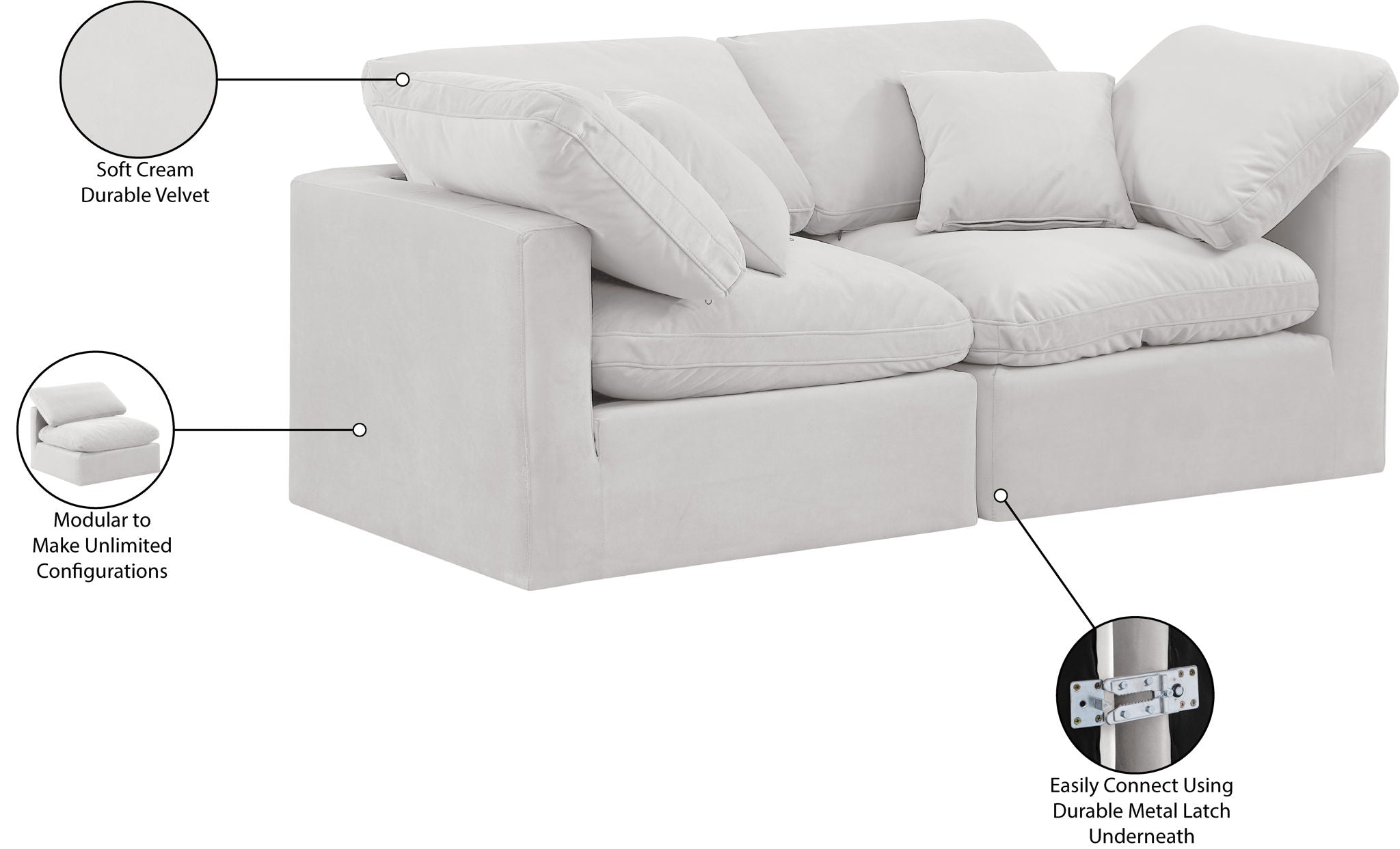 Indulge - Velvet 2 Seat Modular Sofa