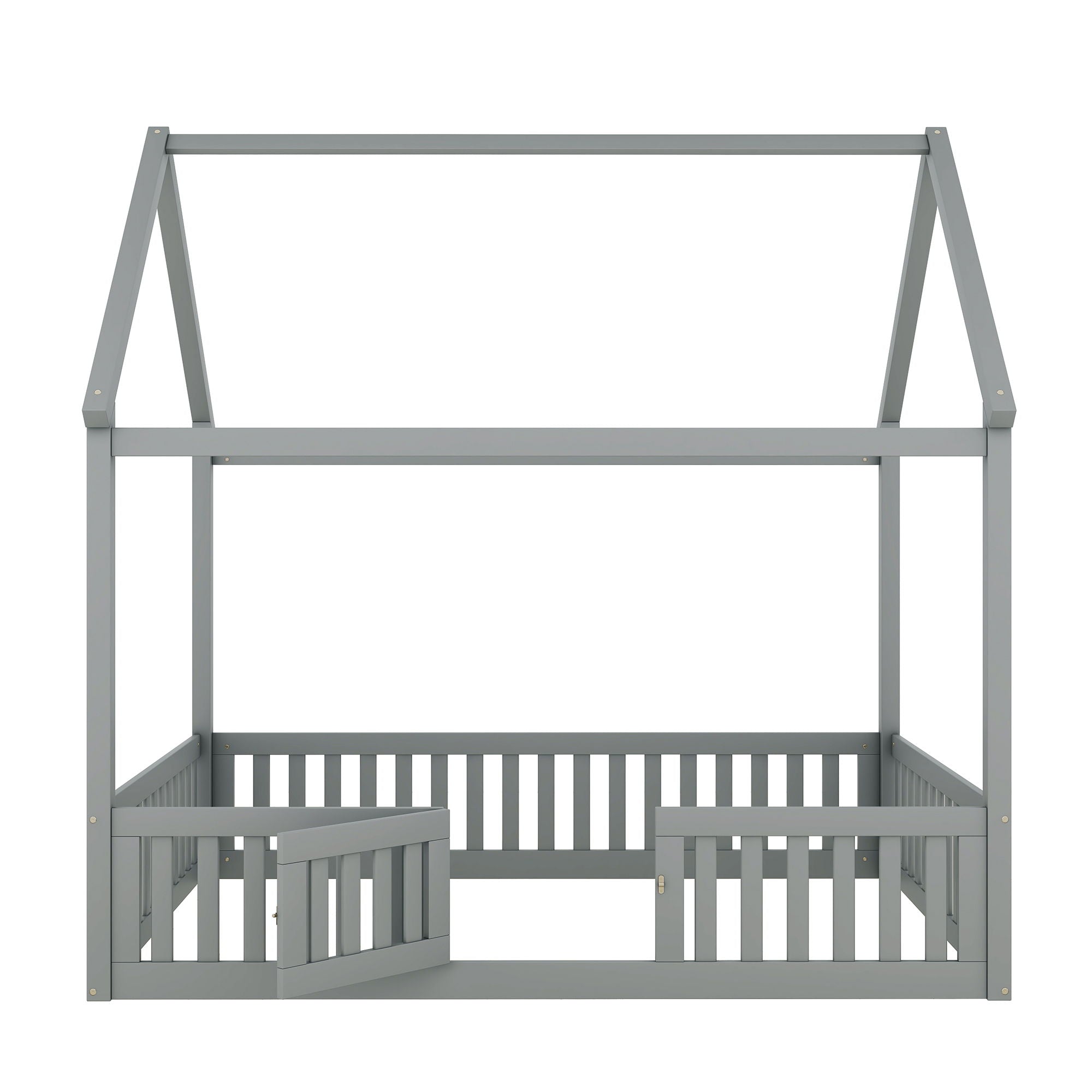 Wood House Bed With Fence And Door