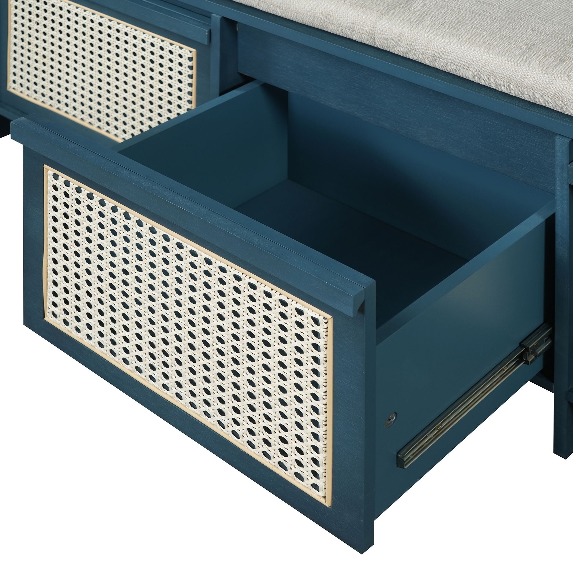 Entryway Shoe Bench With Drawers & Button Tufted Cushion