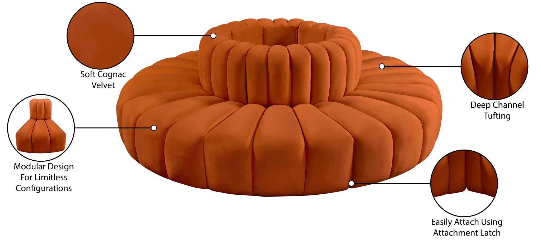 Arc - Velvet 8 Piece Round Modular Sofa
